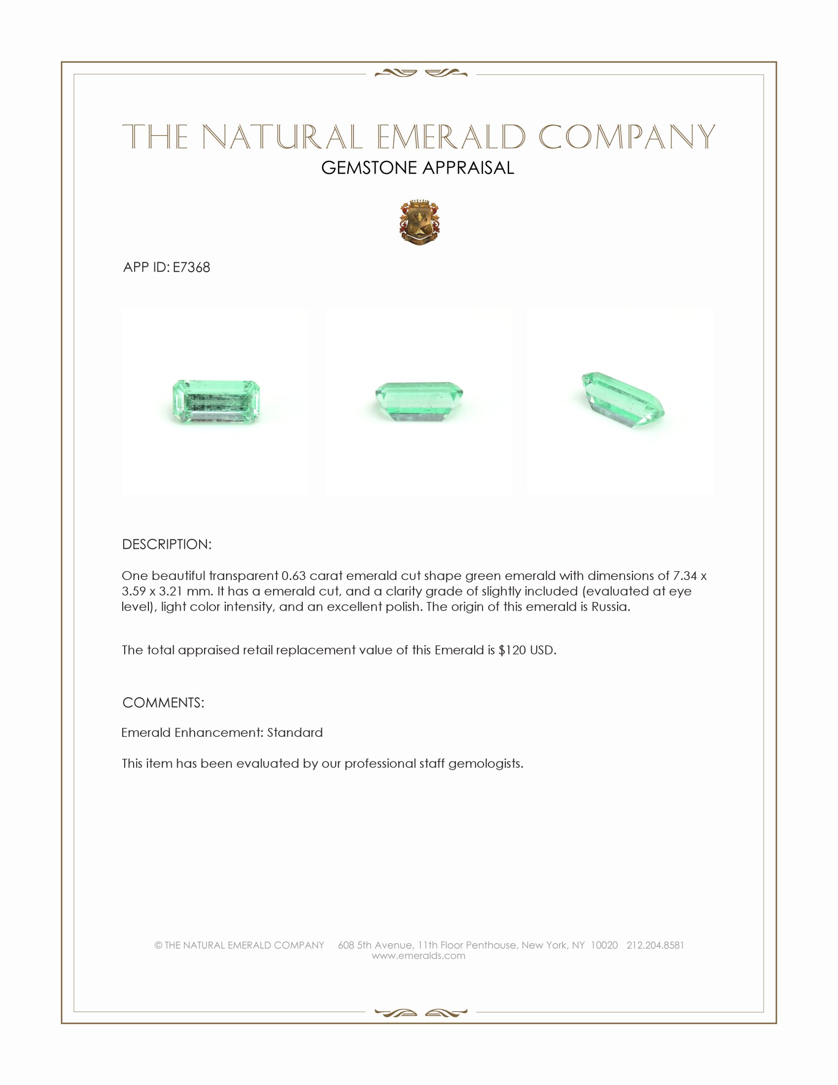 0.63 Ct. Emerald from Russia