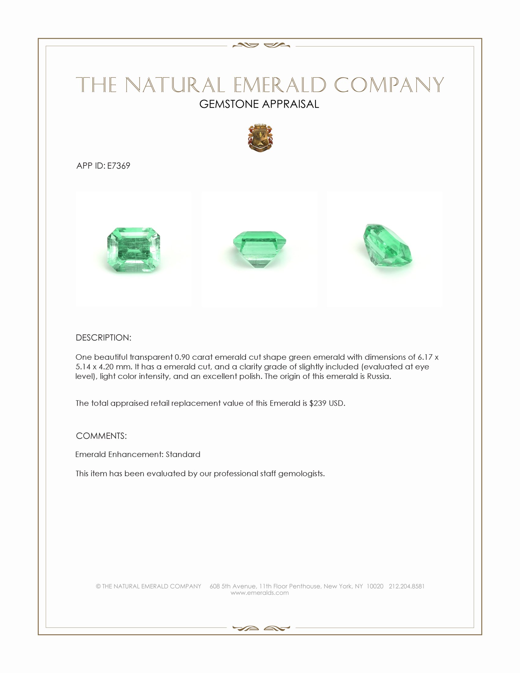 0.90 Ct. Emerald from Russia