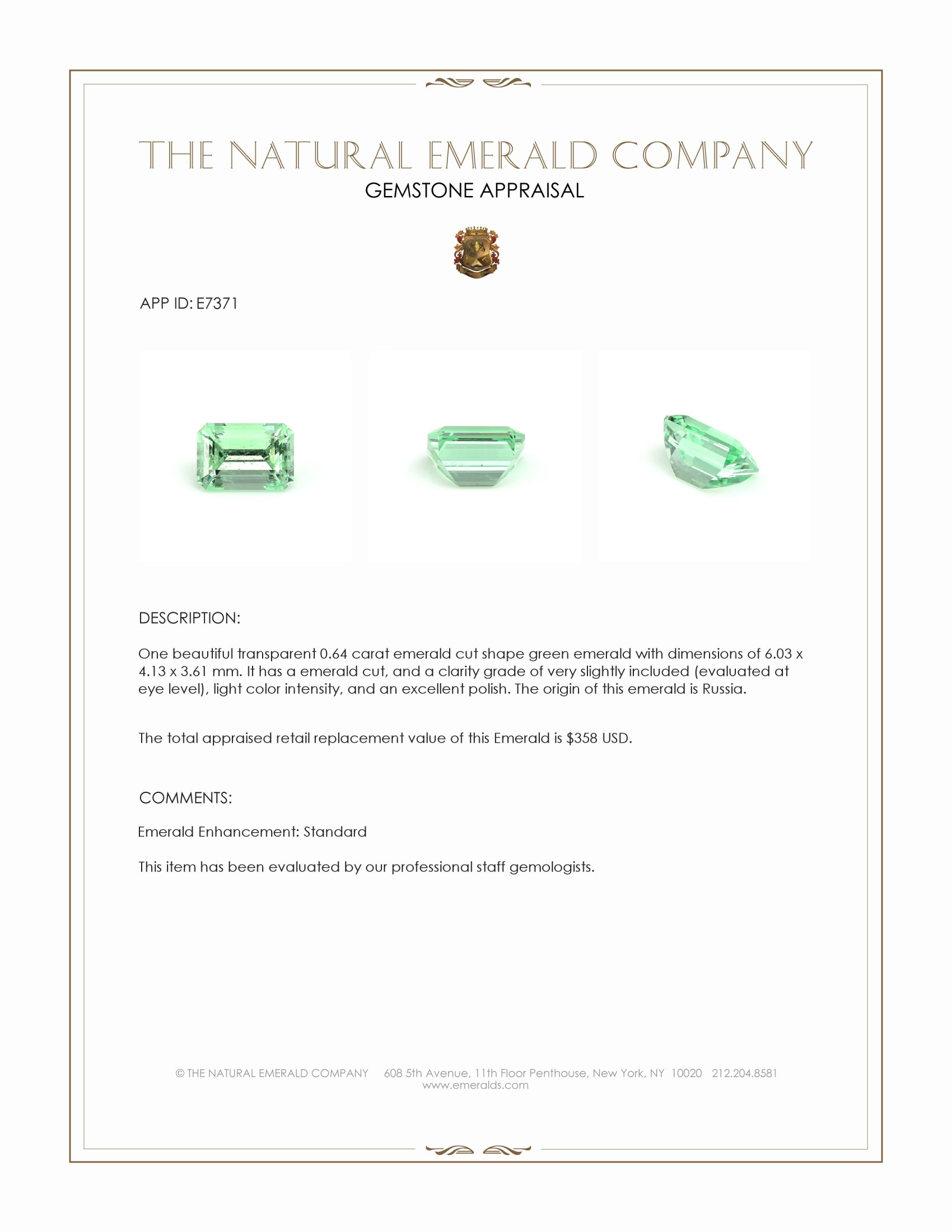 0.64 Ct. Emerald from Russia