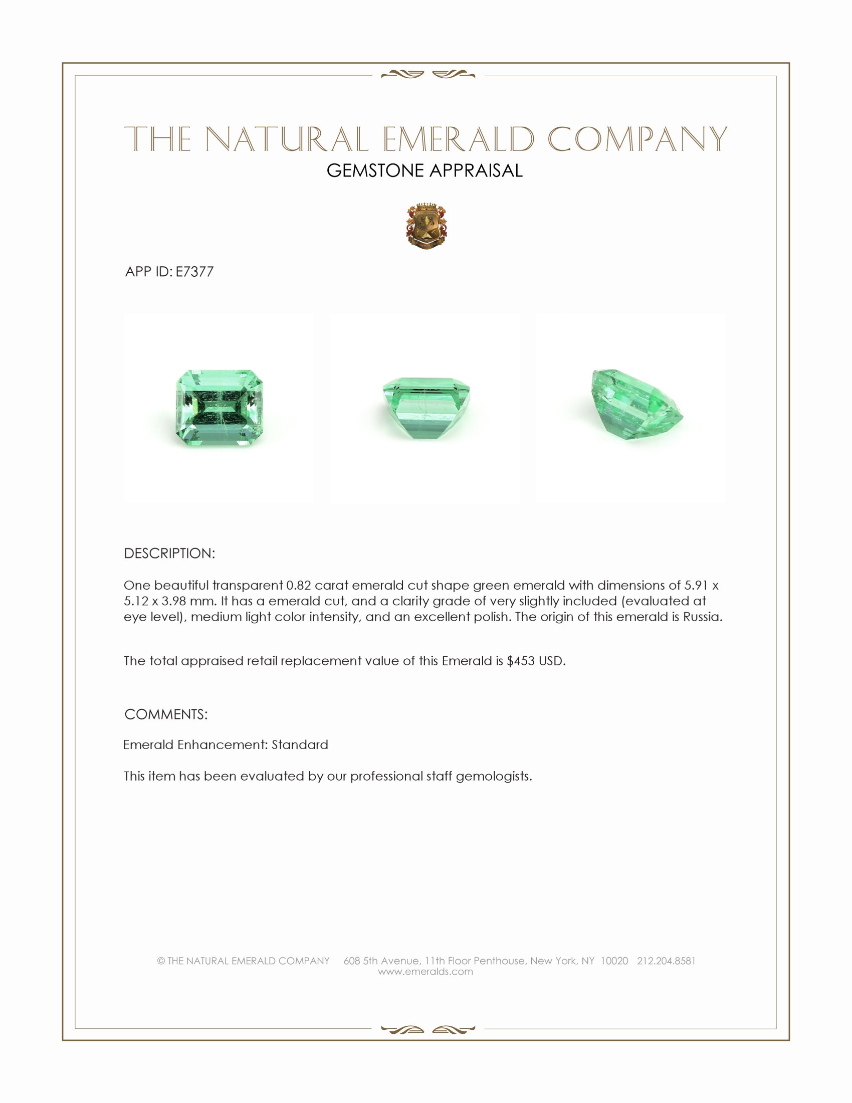 0.82 Ct. Emerald from Russia