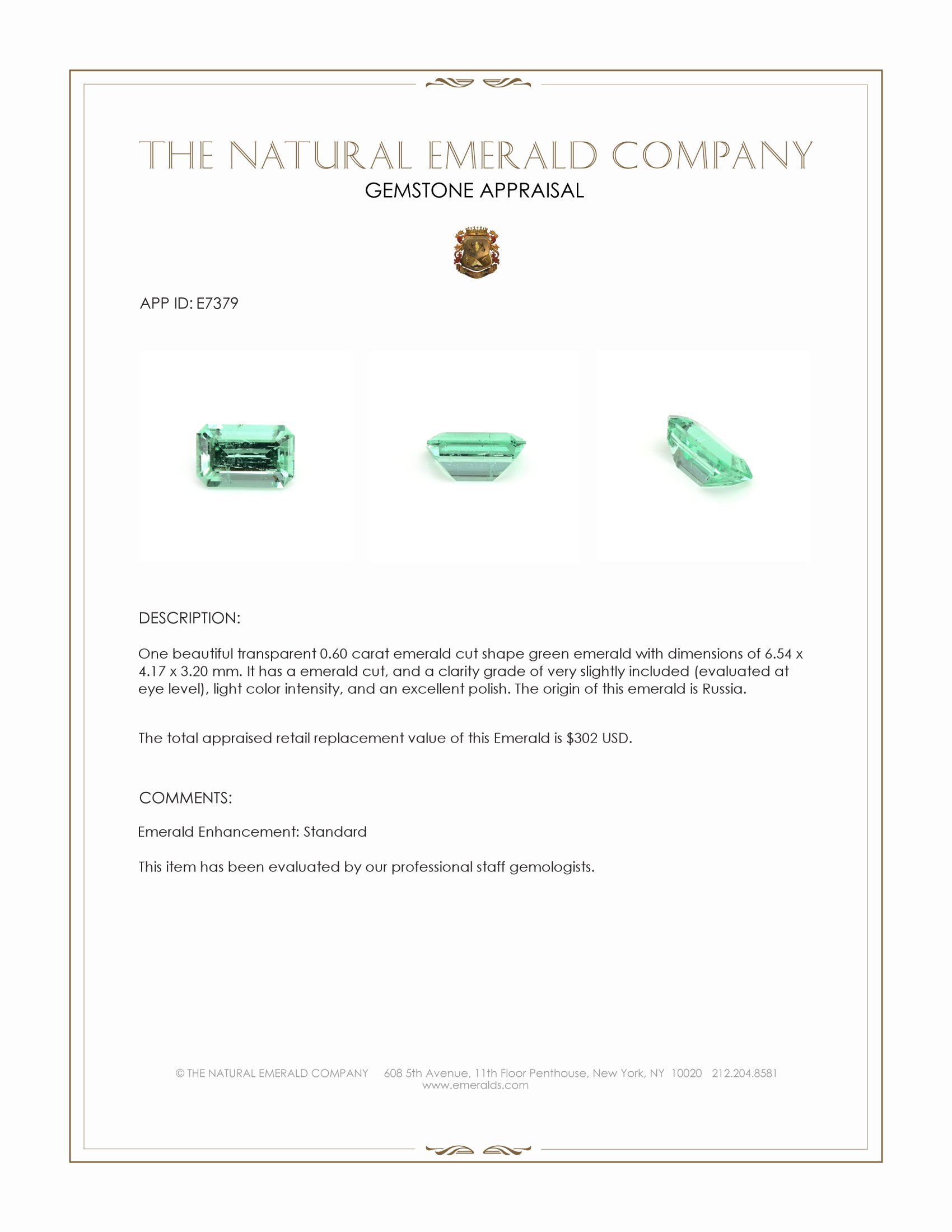 0.60 Ct. Emerald from Russia