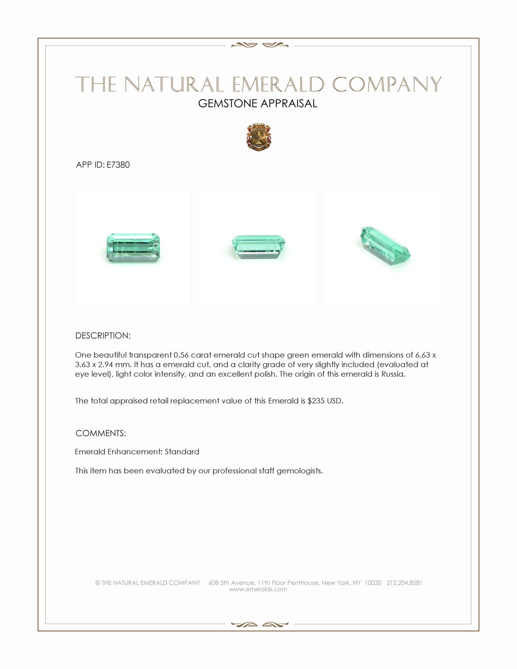 0.56 Ct. Emerald from Russia