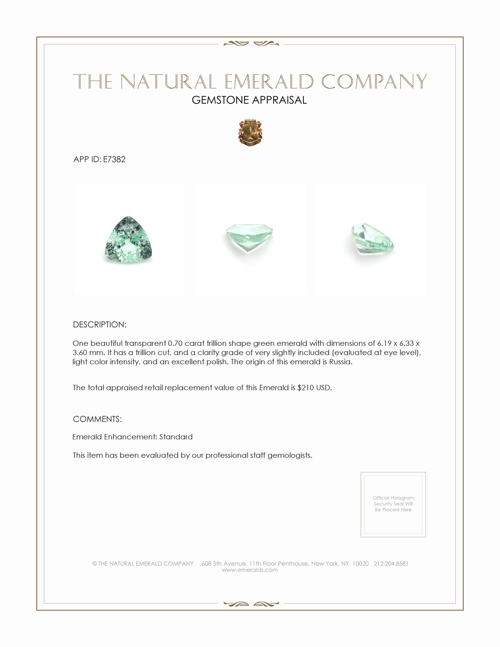 0.70 Ct. Emerald from Russia