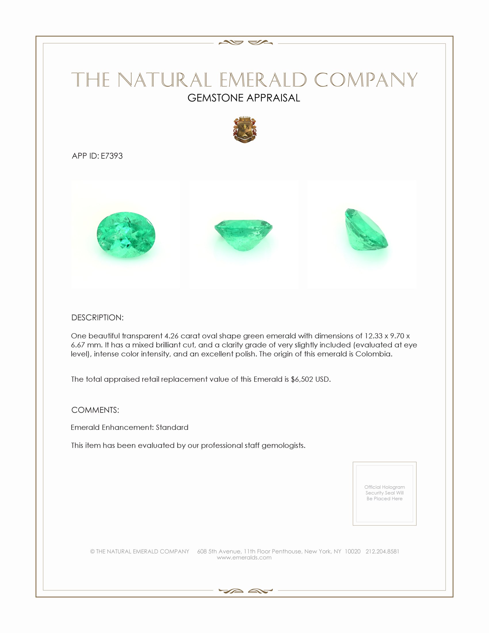 4.26 Ct. Emerald from Colombia