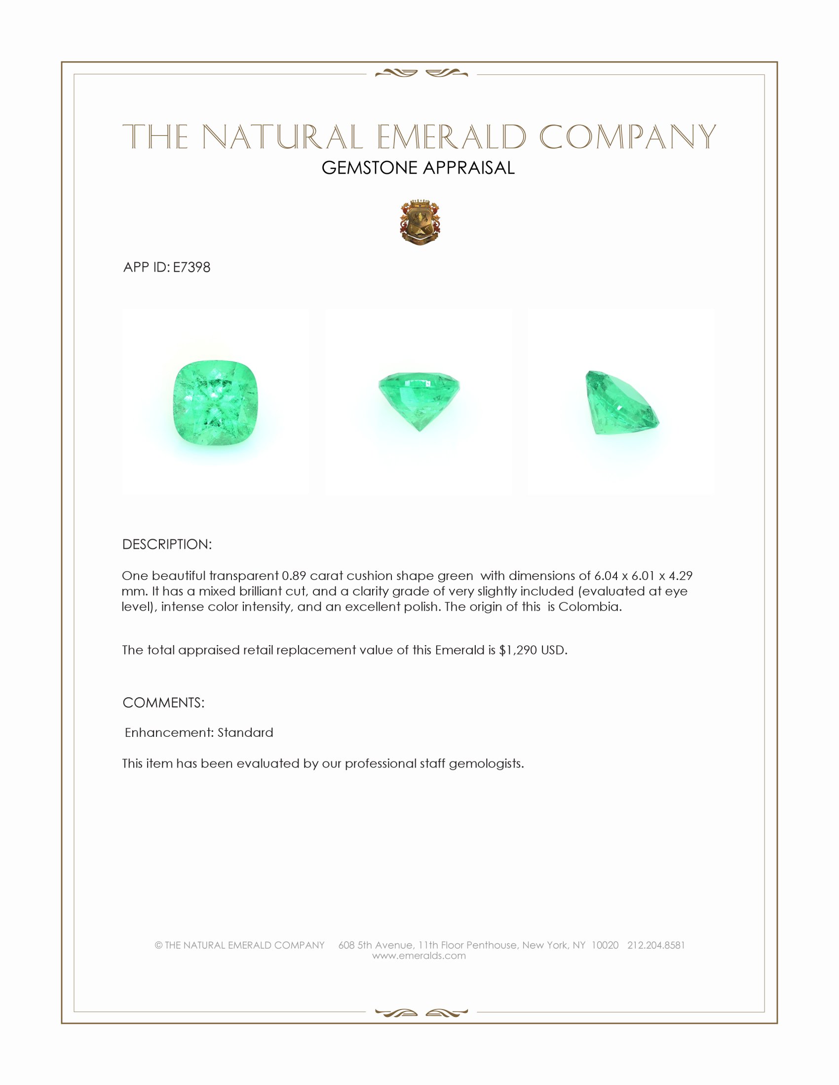 0.89 Ct. Emerald from Colombia