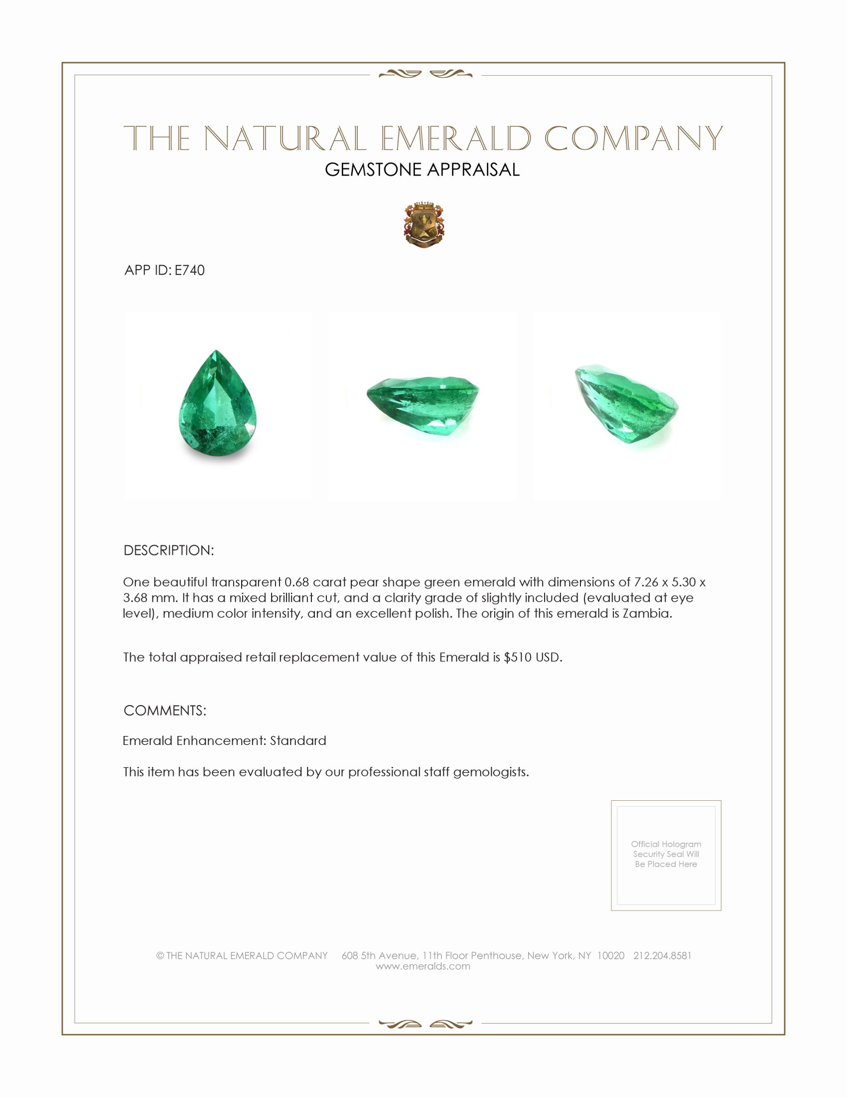 0.68 Ct. Emerald from Zambia