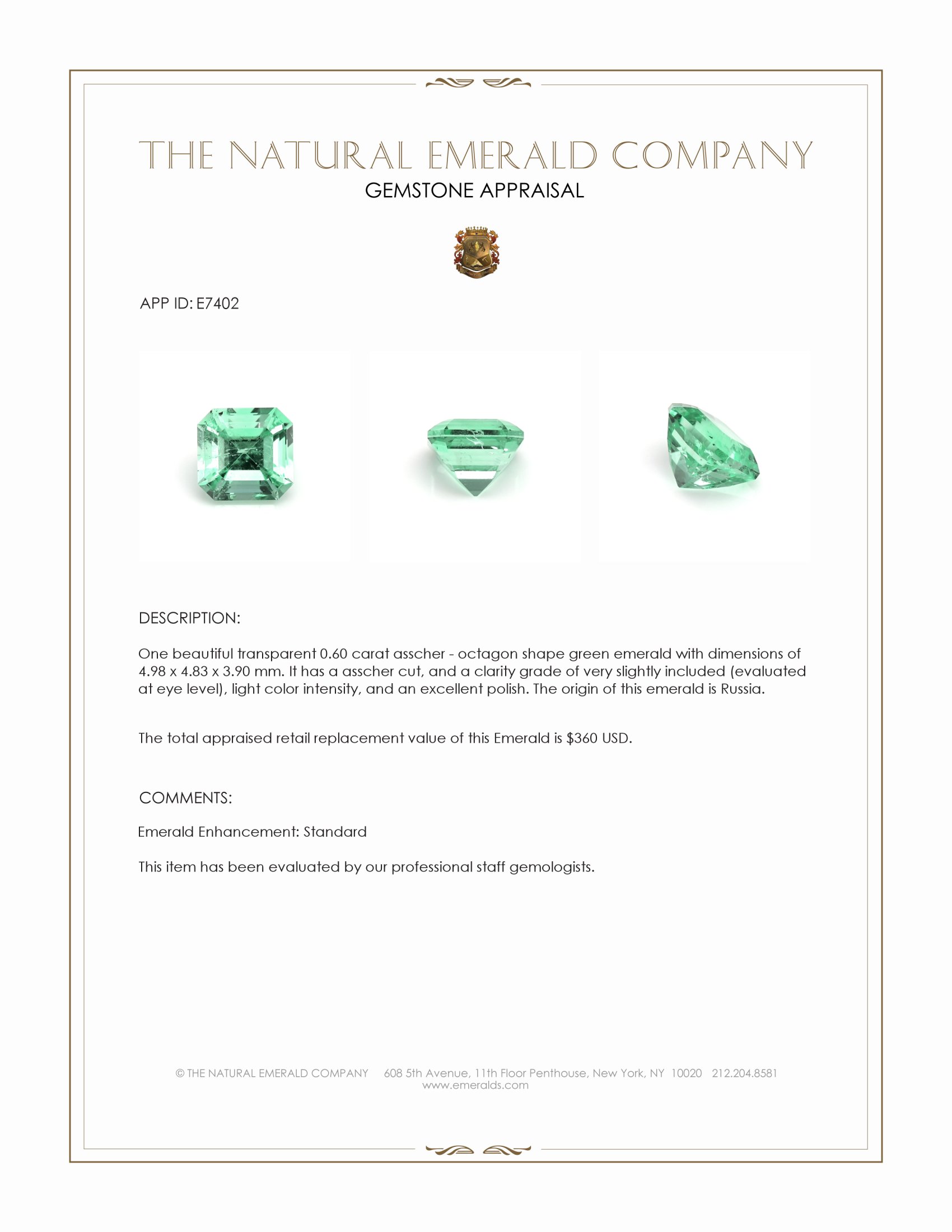 0.60 Ct. Emerald from Russia