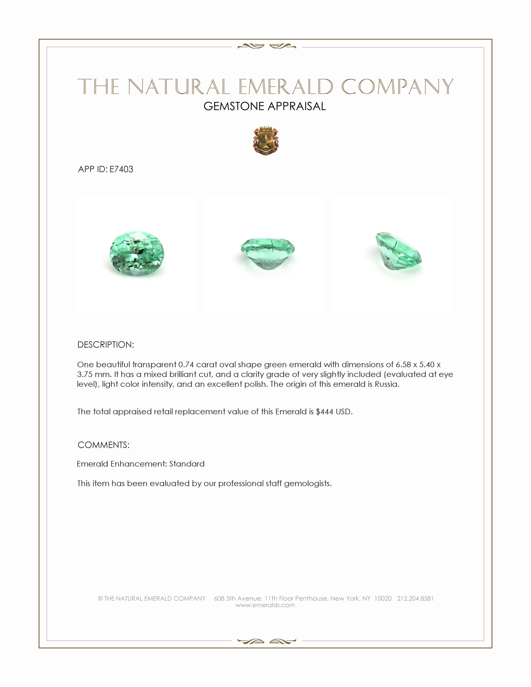 0.74 Ct. Emerald from Russia