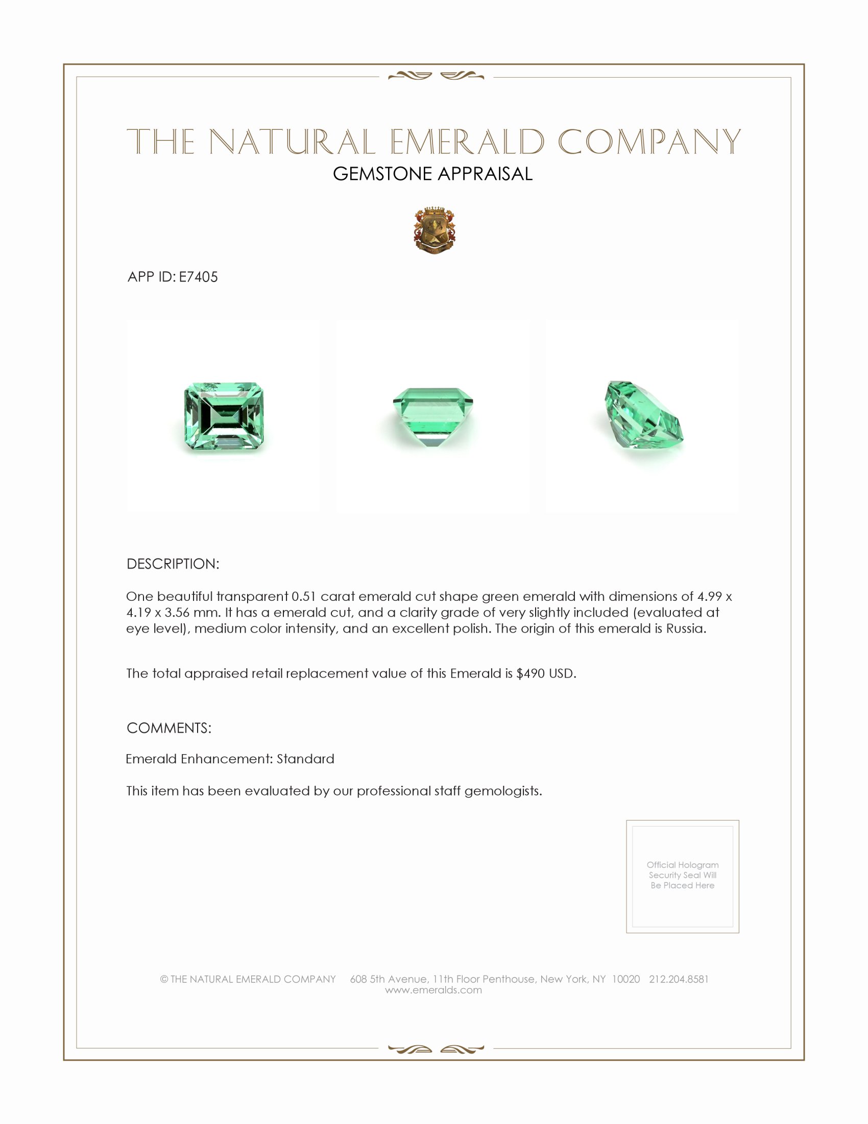 0.51 Ct. Emerald from Russia