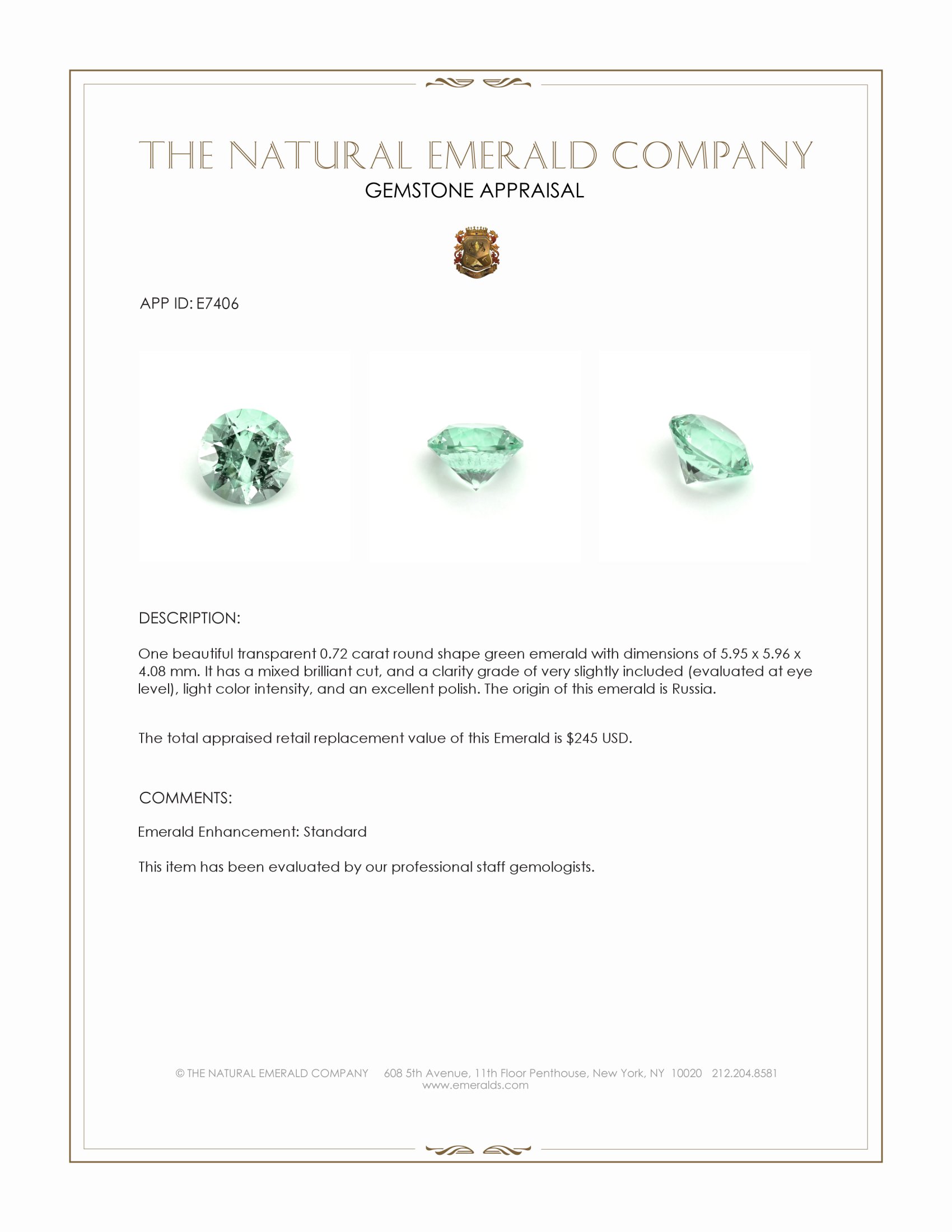 0.72 Ct. Emerald from Russia