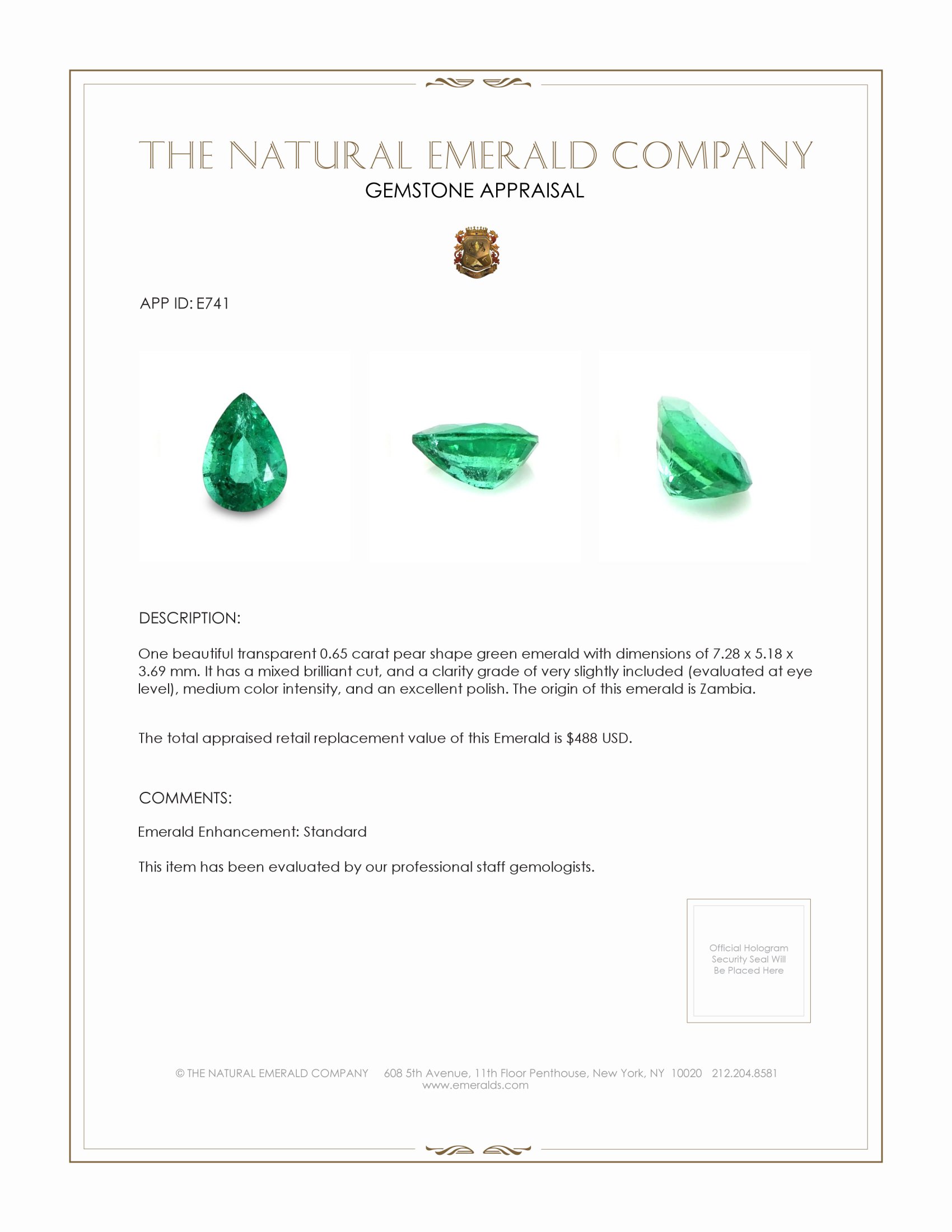 0.65 Ct. Emerald from Zambia