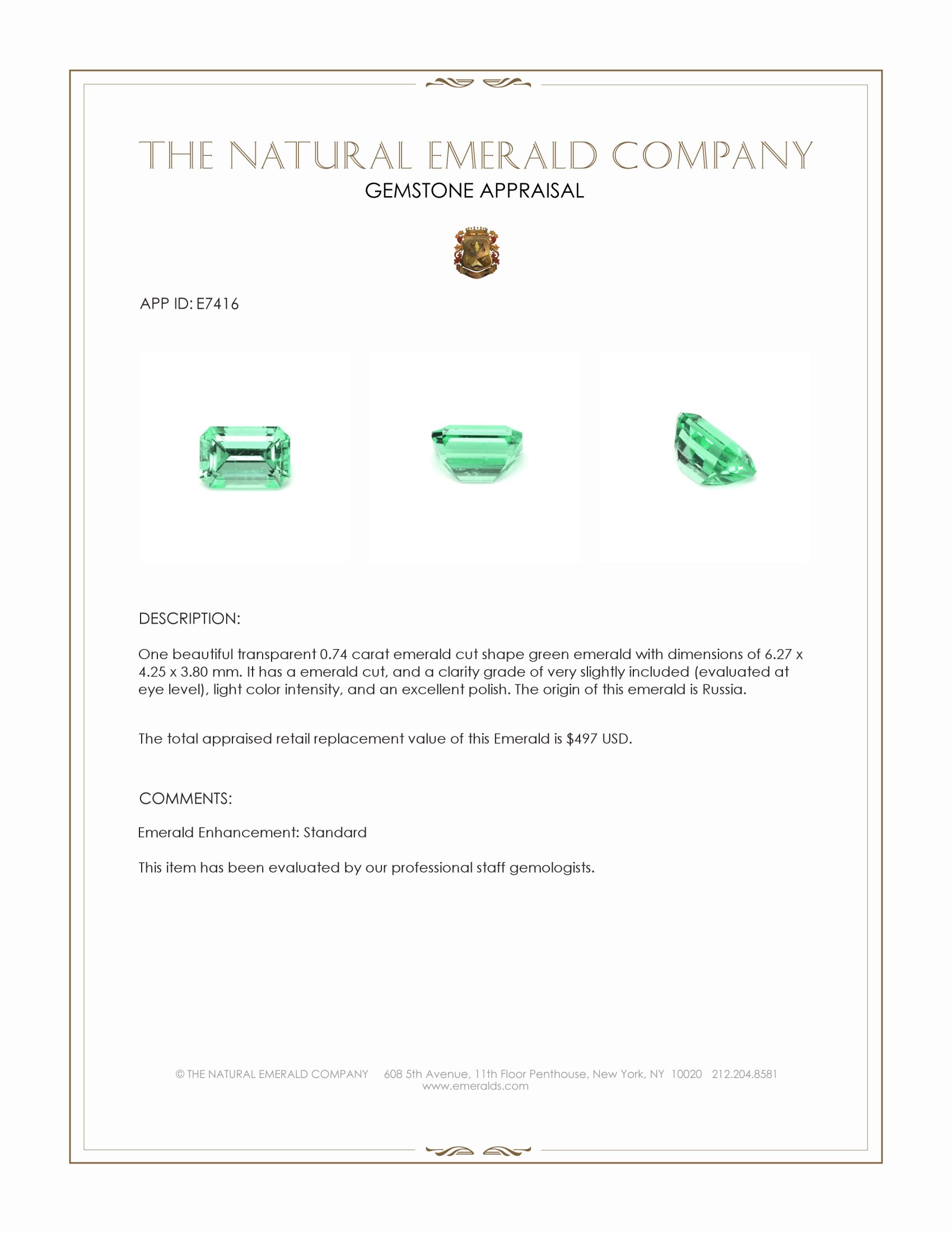 0.74 Ct. Emerald from Russia