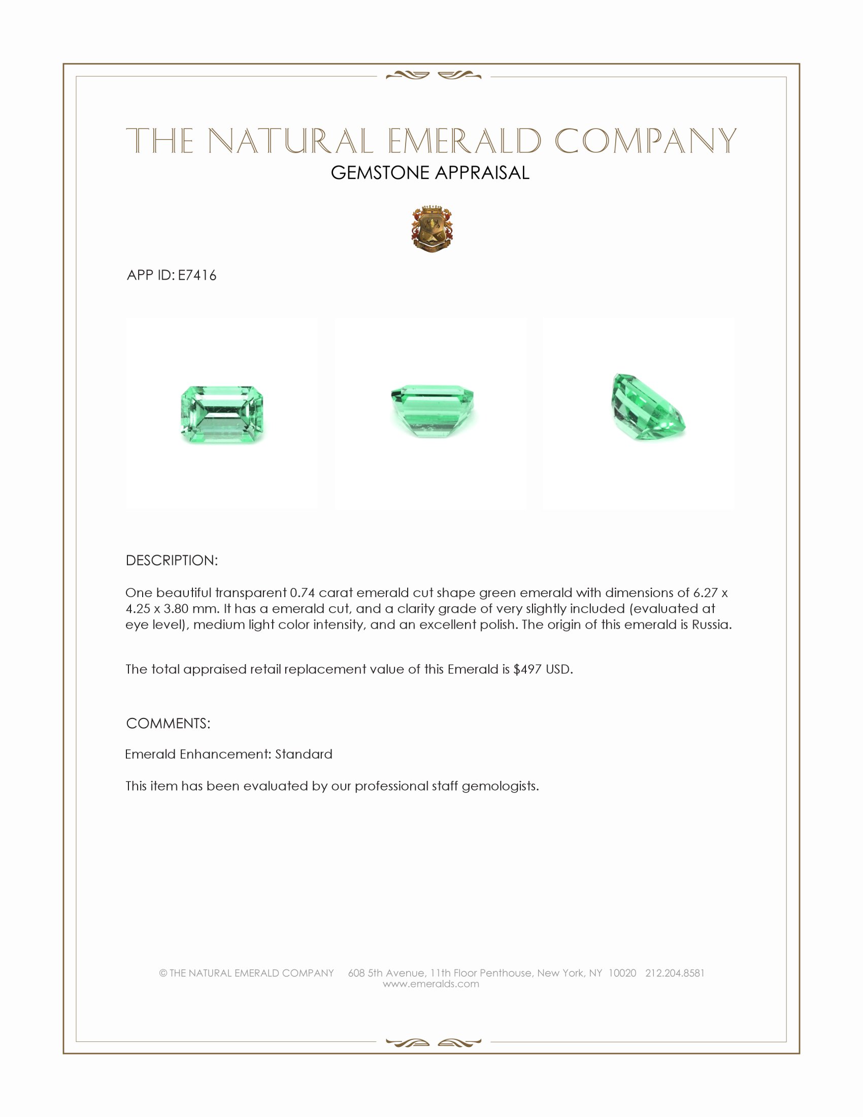 0.74 Ct. Emerald from Russia