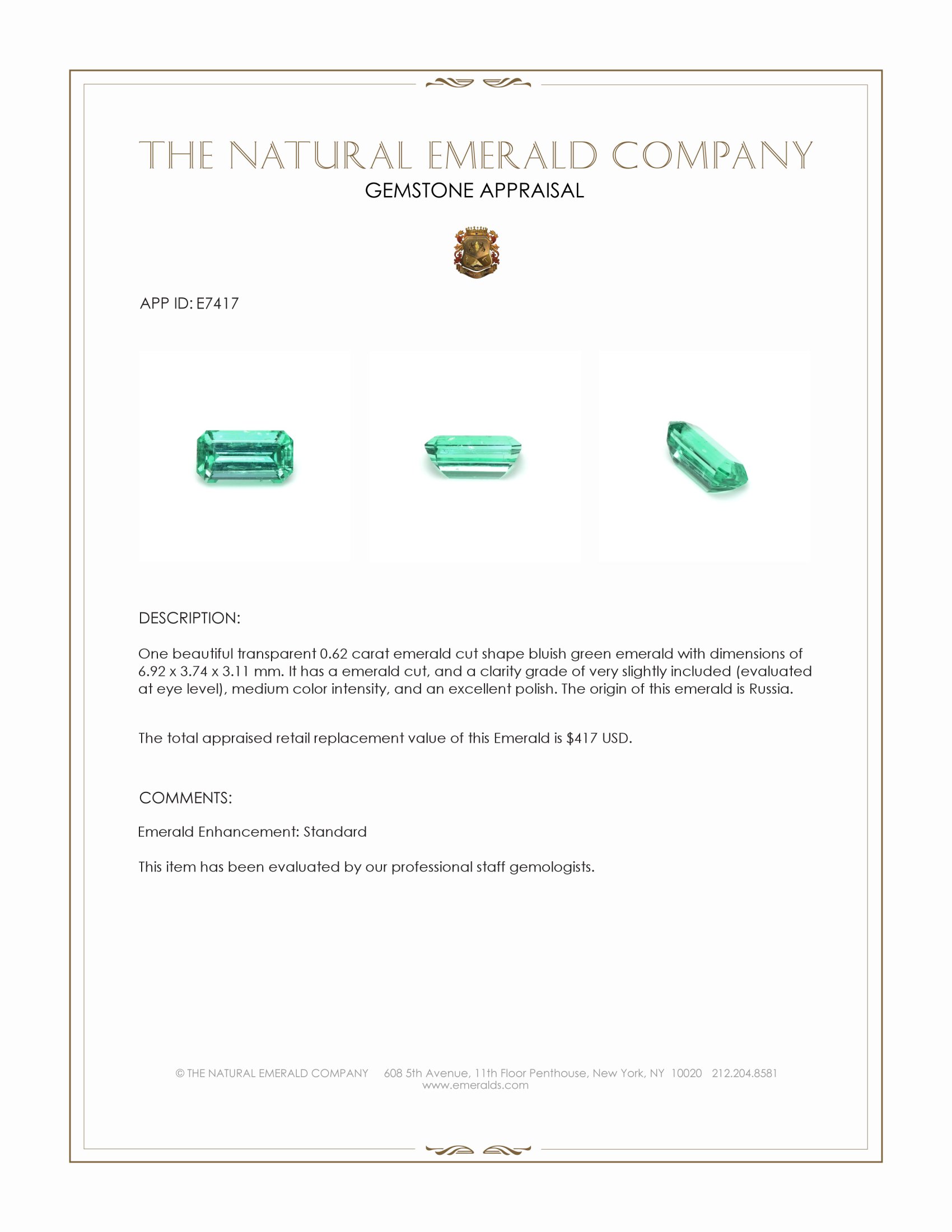 0.62 Ct. Emerald from Russia