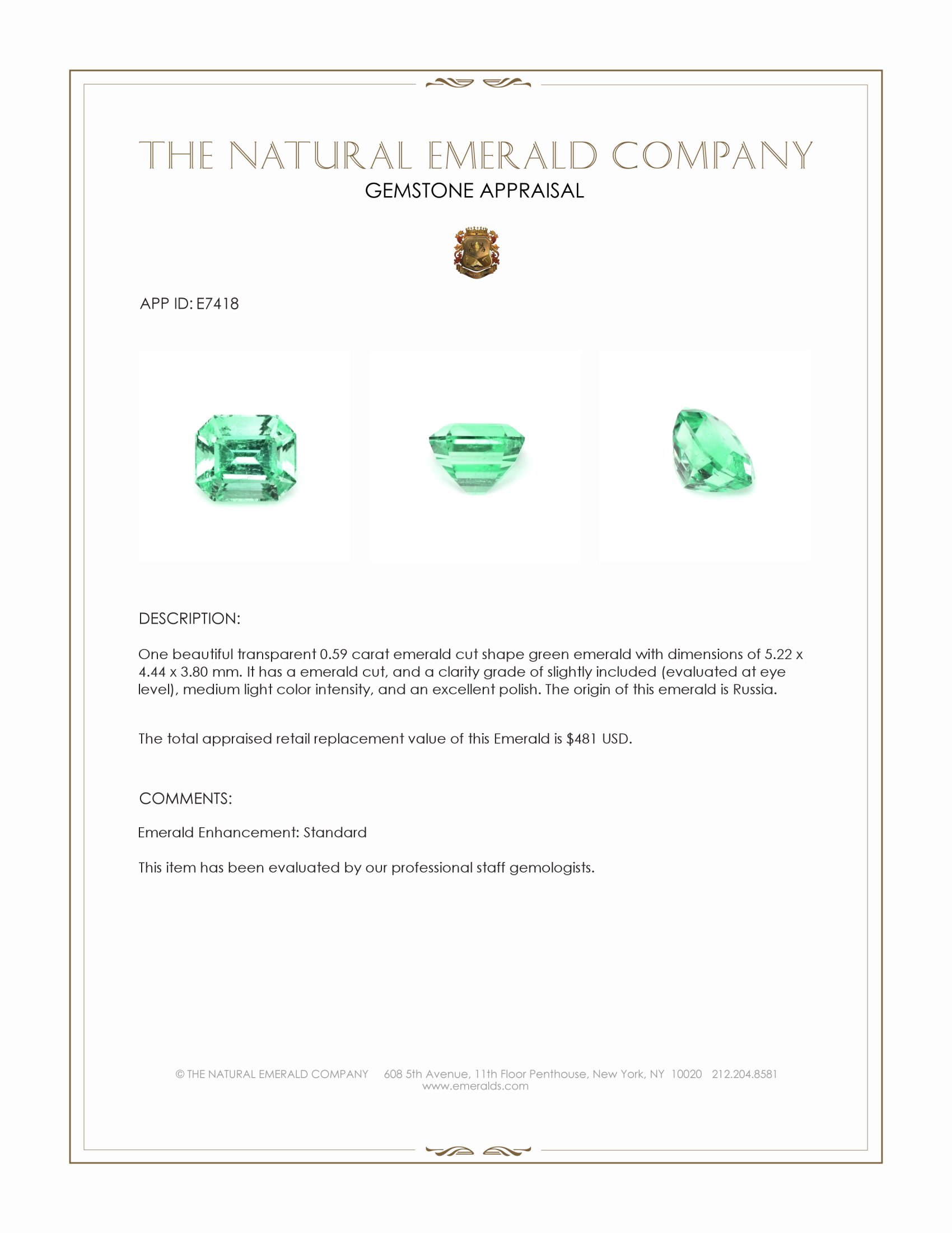 0.59 Ct. Emerald from Russia