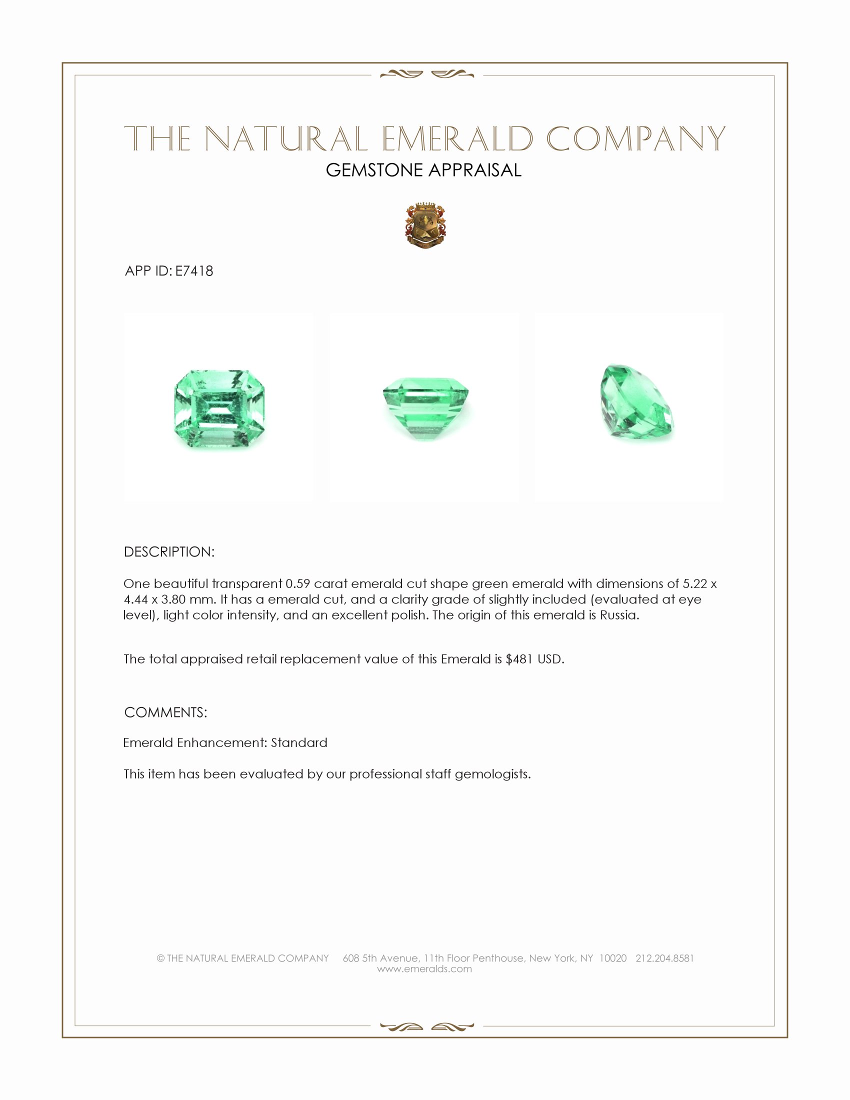 0.59 Ct. Emerald from Russia