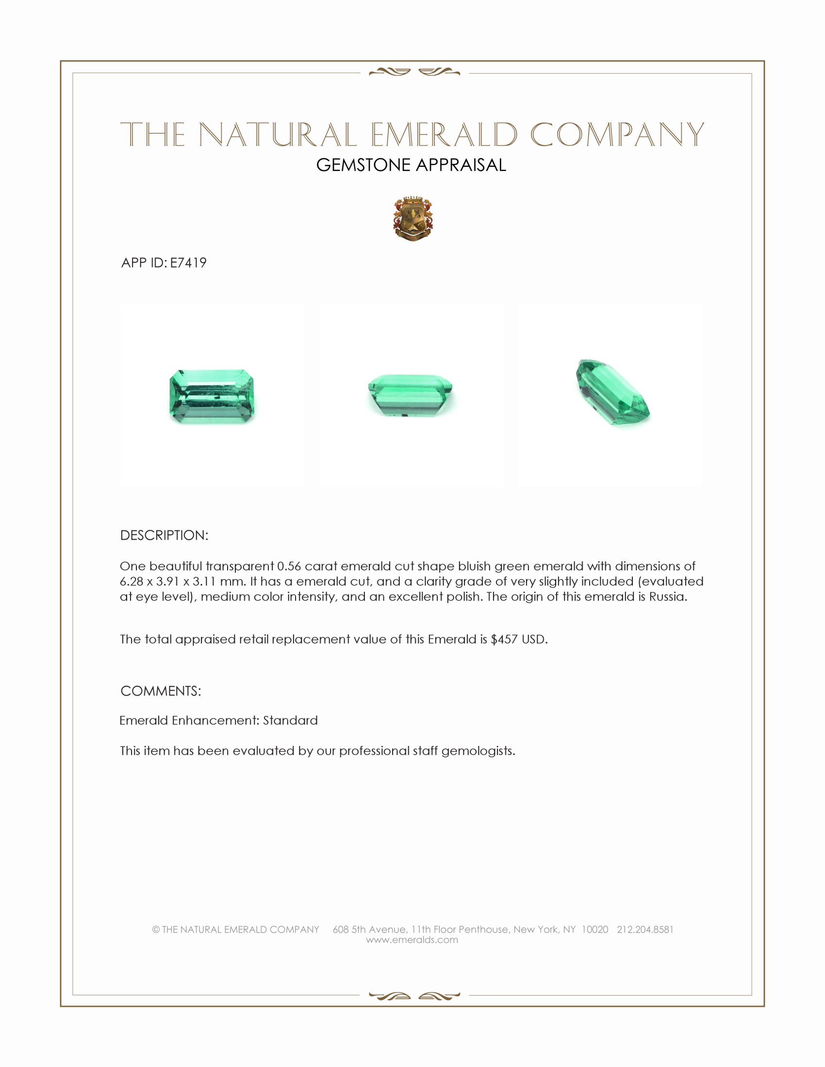 0.56 Ct. Emerald from Russia