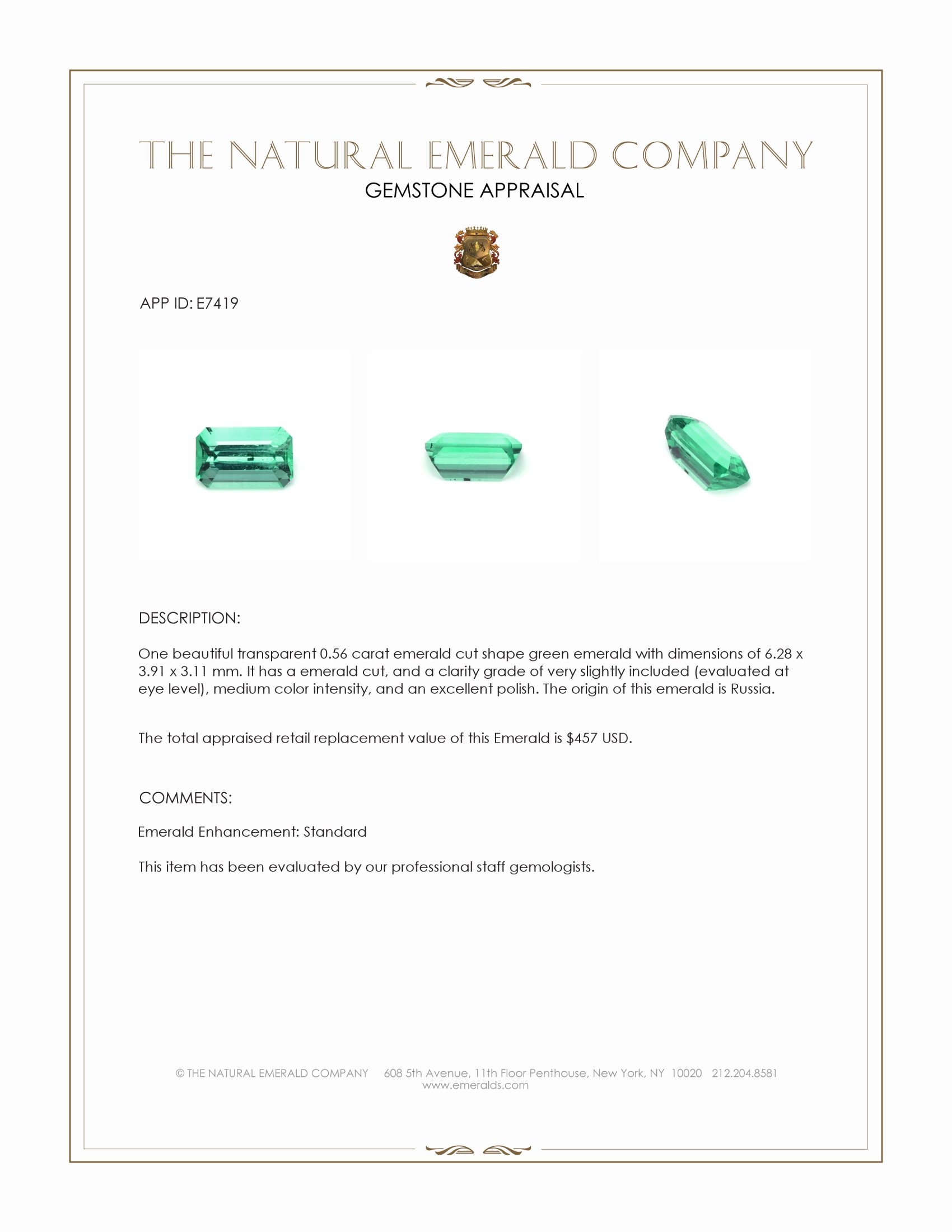 0.56 Ct. Emerald from Russia