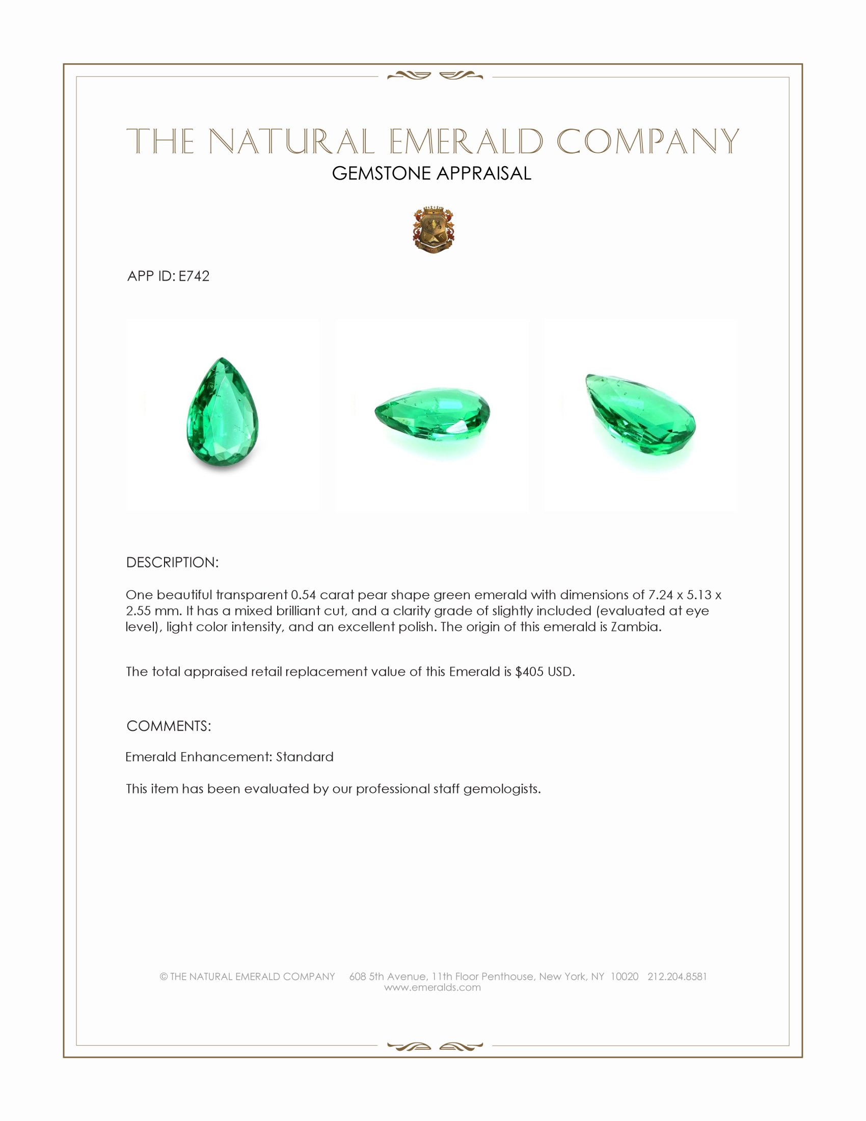 0.54 Ct. Emerald from Zambia