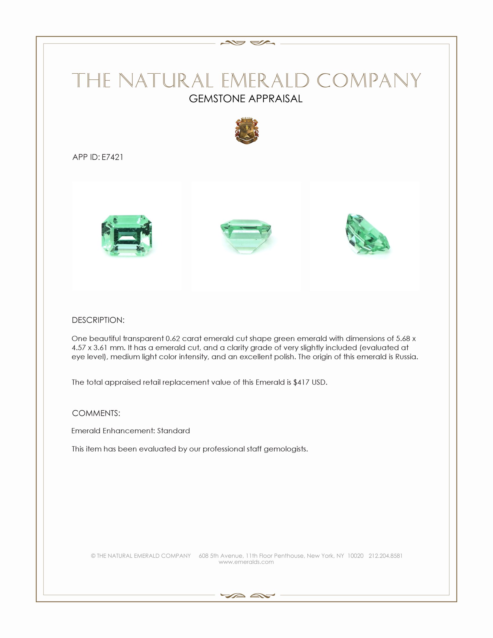 0.62 Ct. Emerald from Russia