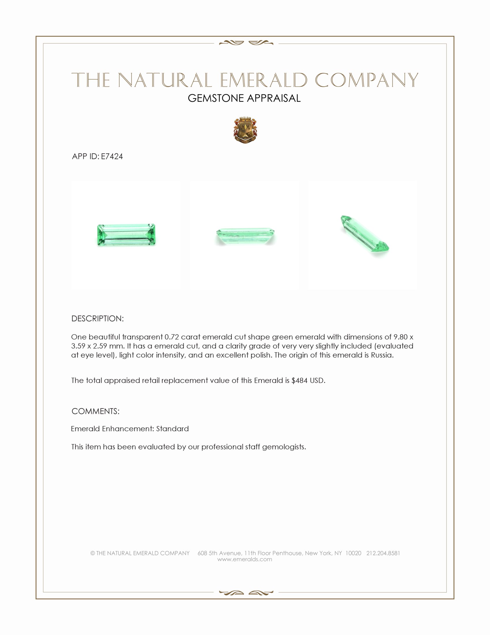 0.72 Ct. Emerald from Russia