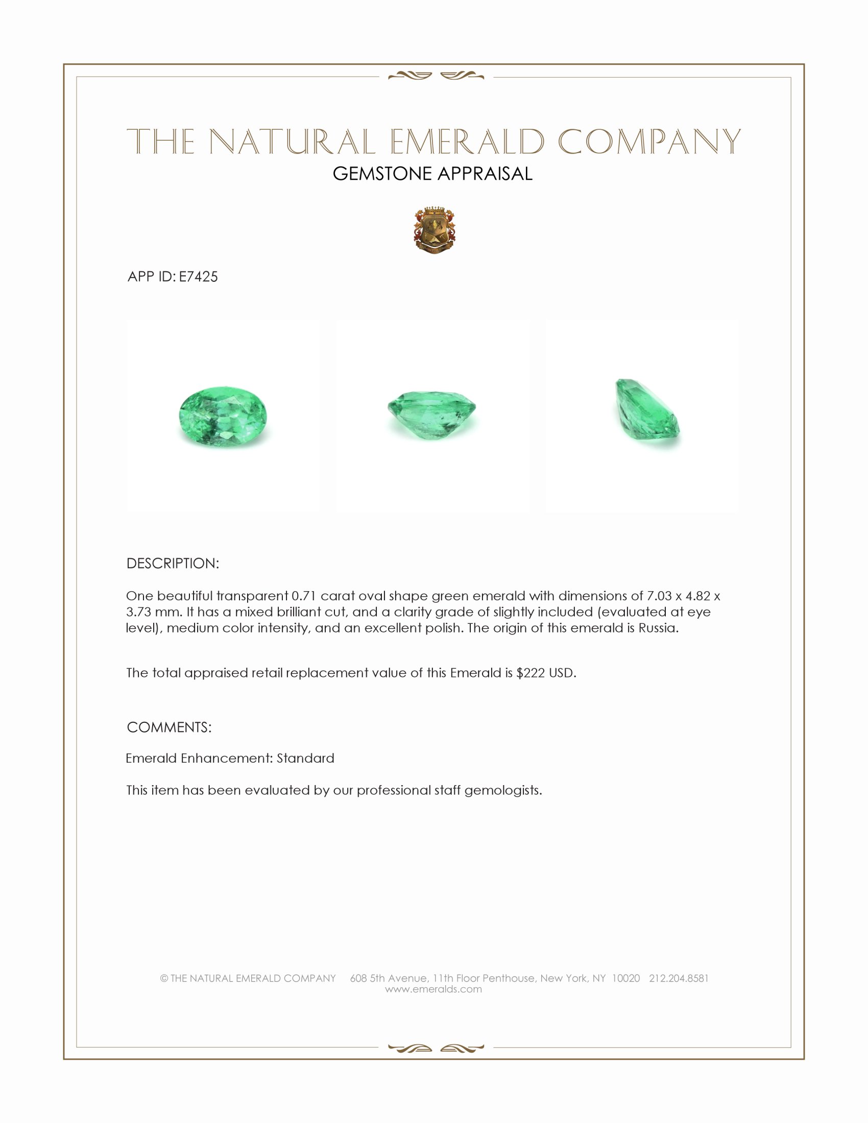 0.71 Ct. Emerald from Russia