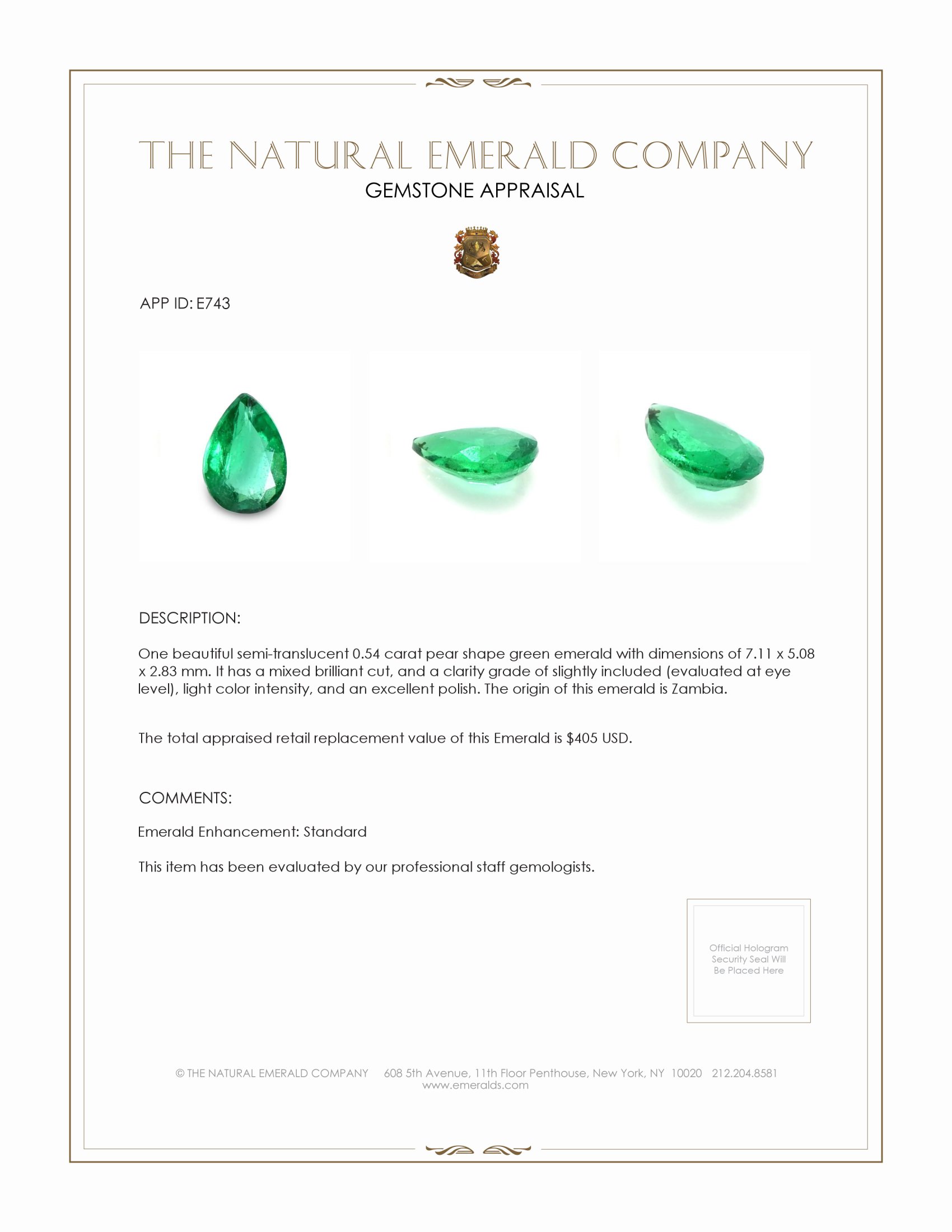 0.54 Ct. Emerald from Zambia