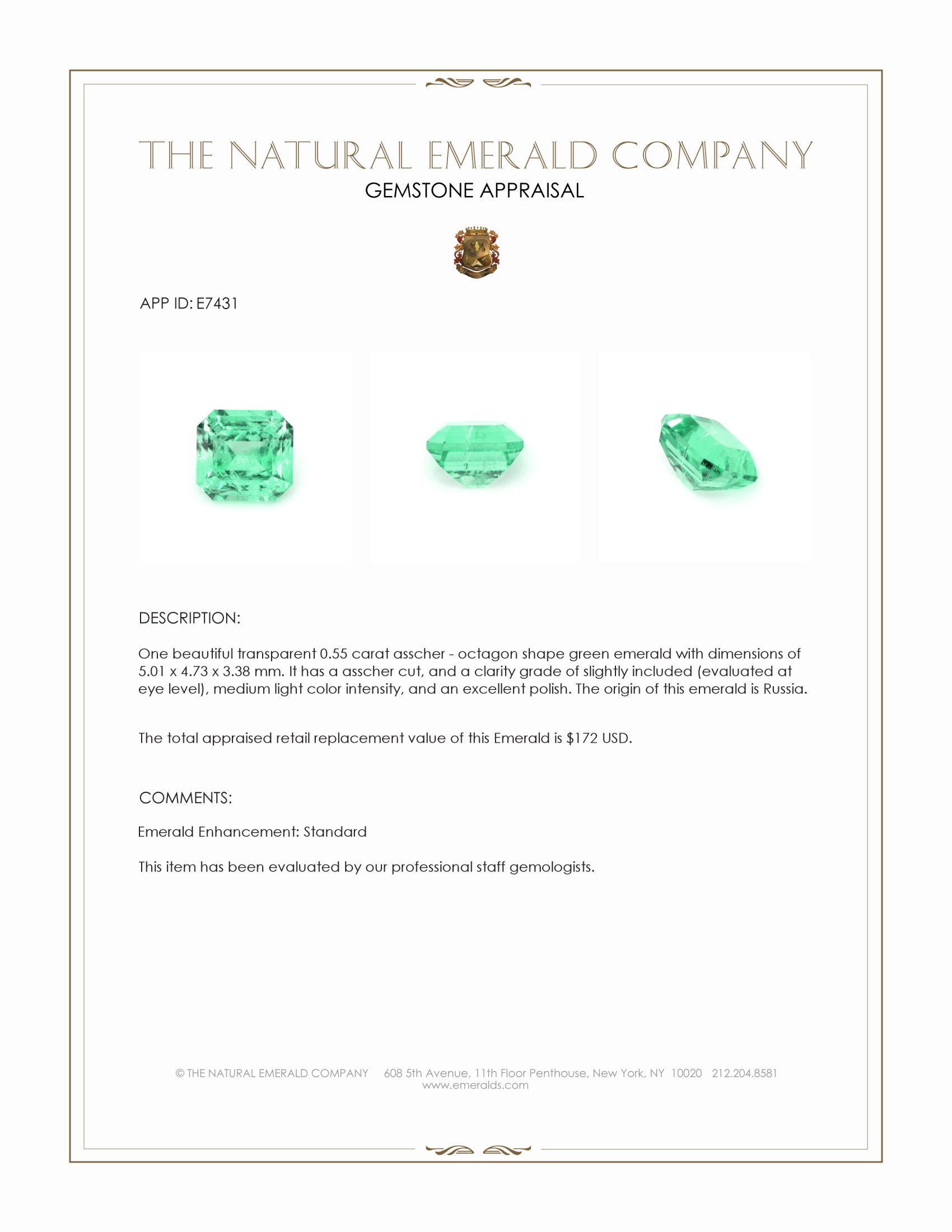 0.55 Ct. Emerald from Russia