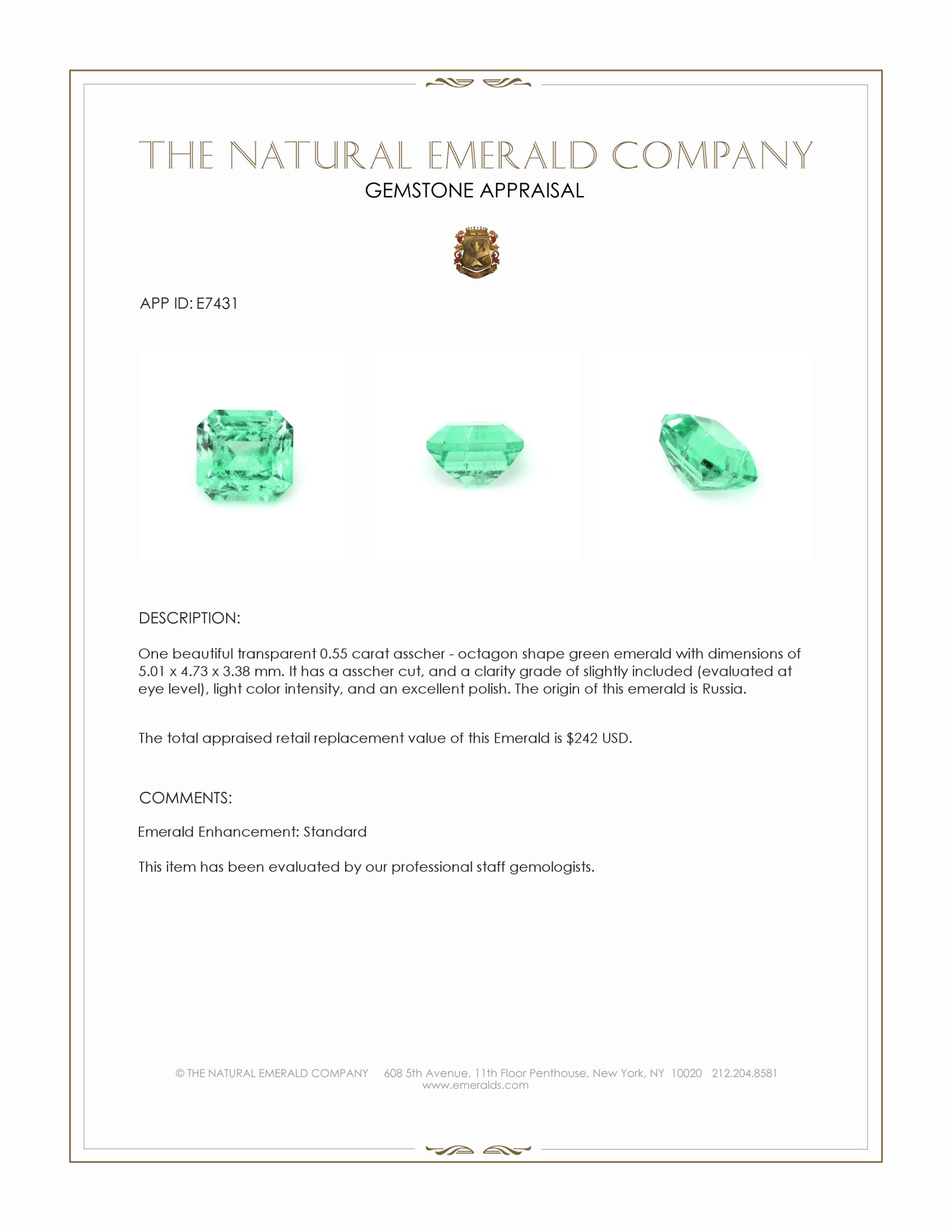 0.55 Ct. Emerald from Russia