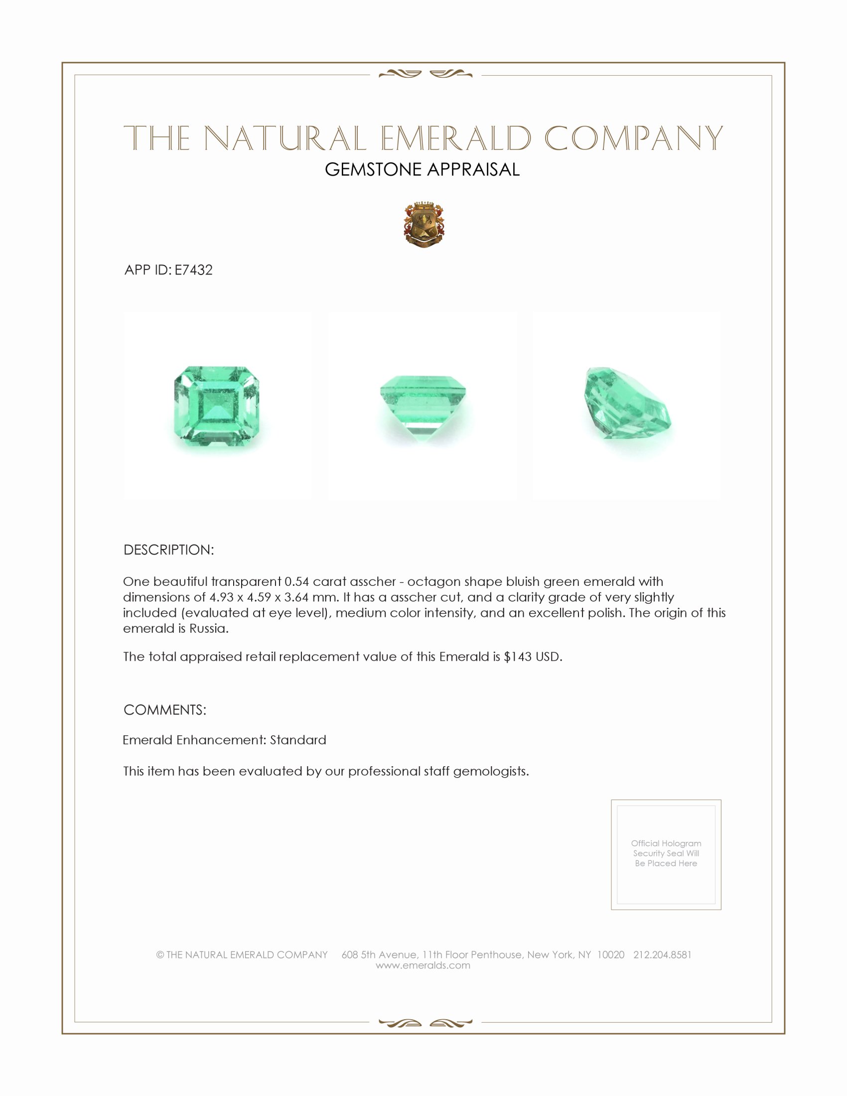 0.54 Ct. Emerald from Russia