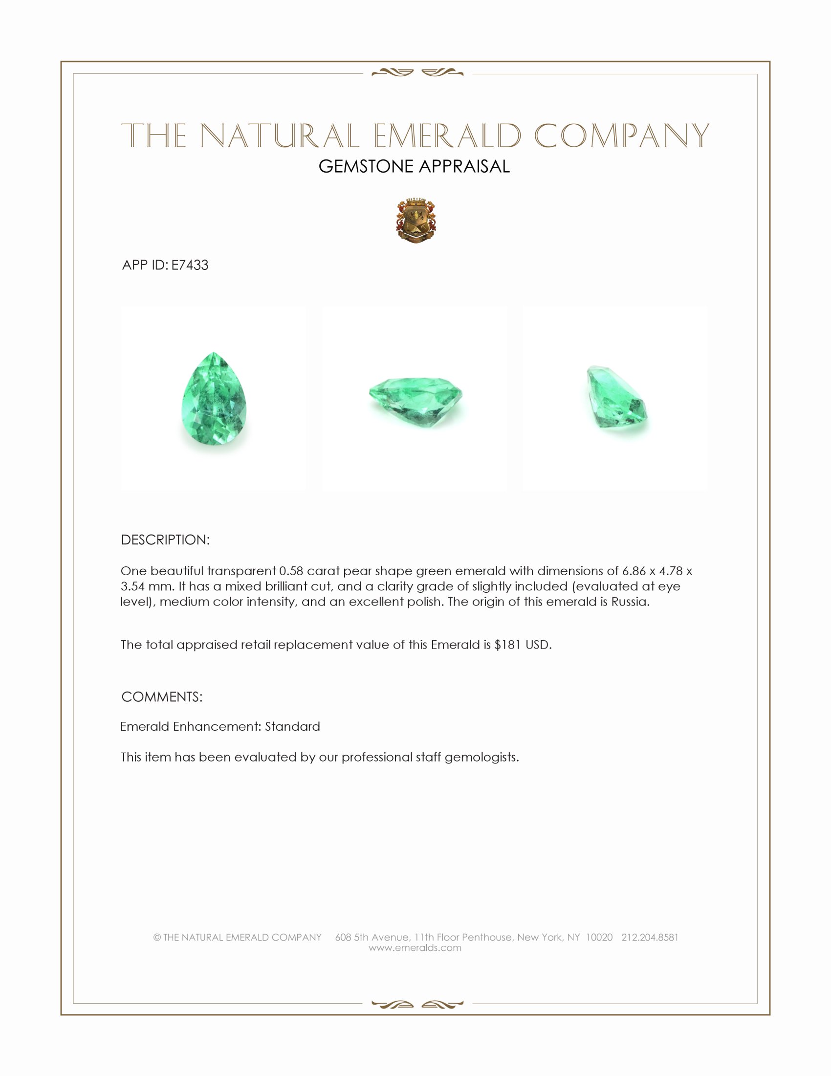 0.58 Ct. Emerald from Russia