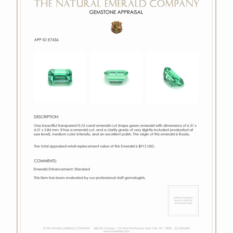 0.76 Ct. Emerald from Russia