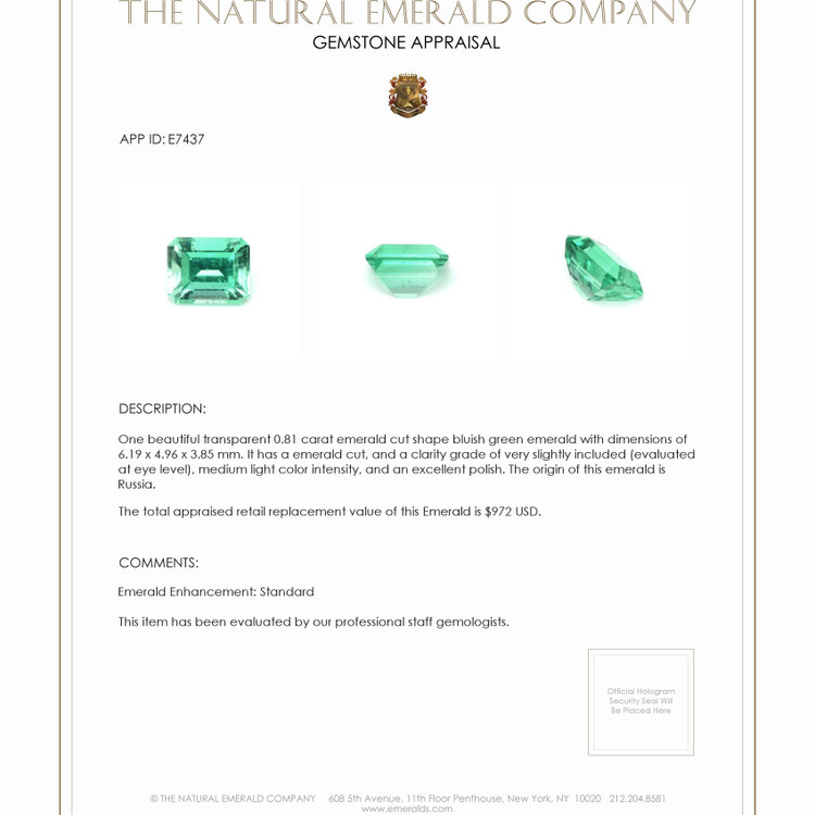 0.81 Ct. Emerald from Russia