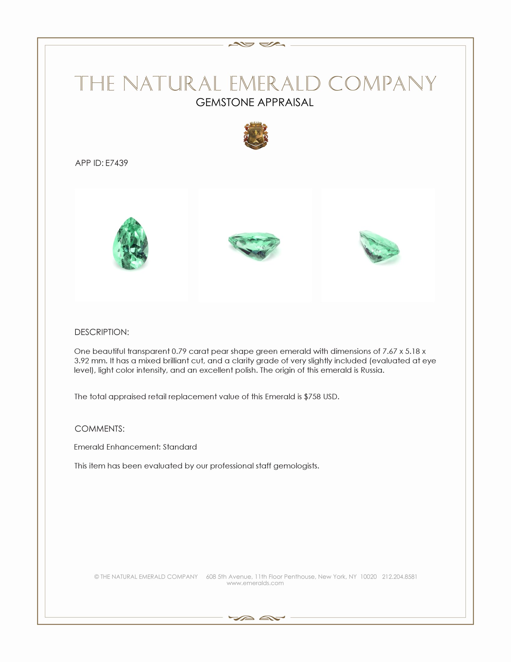 0.79 Ct. Emerald from Russia