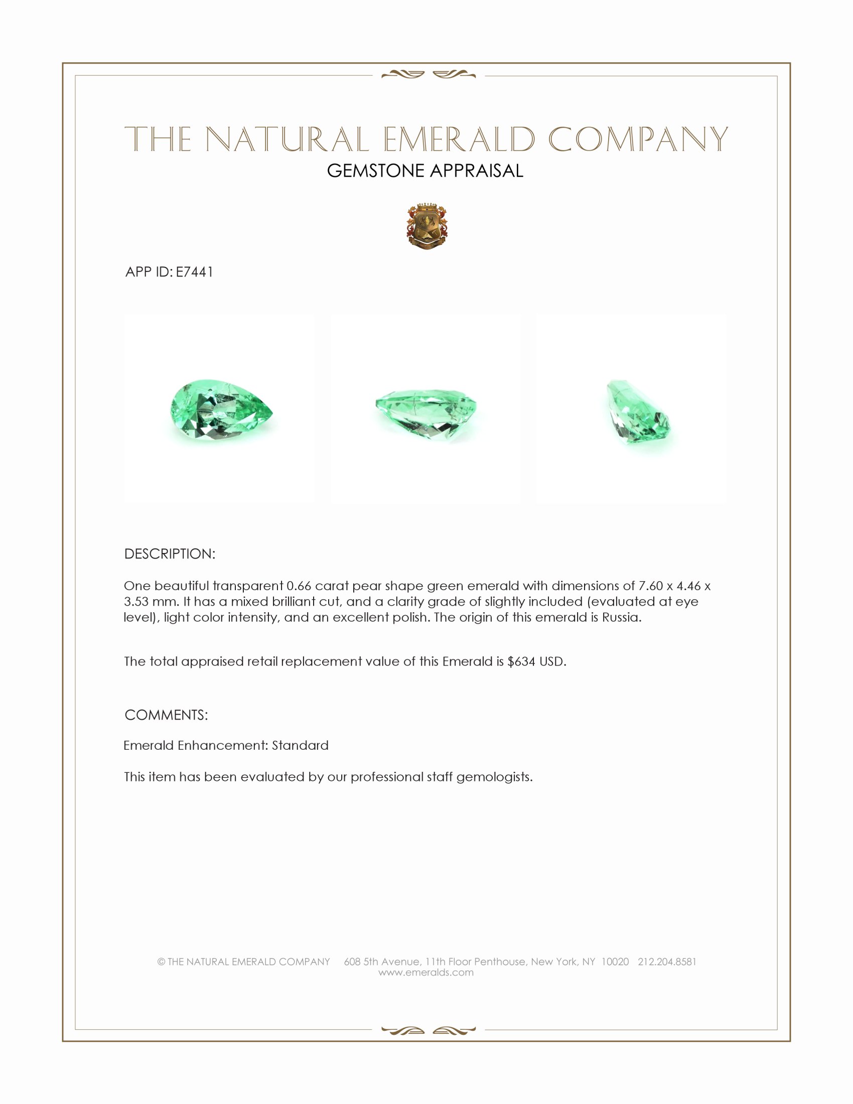 0.66 Ct. Emerald from Russia