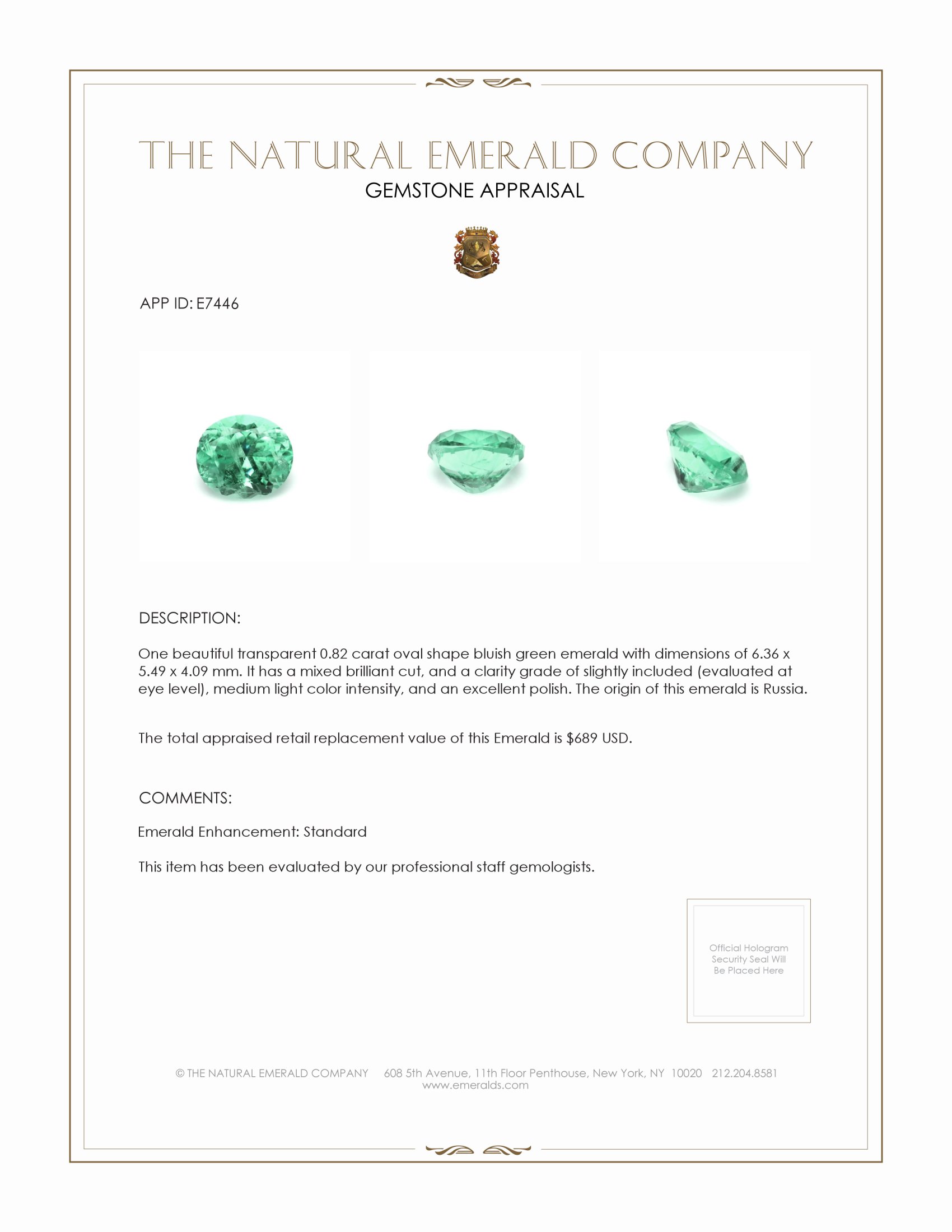 0.82 Ct. Emerald from Russia