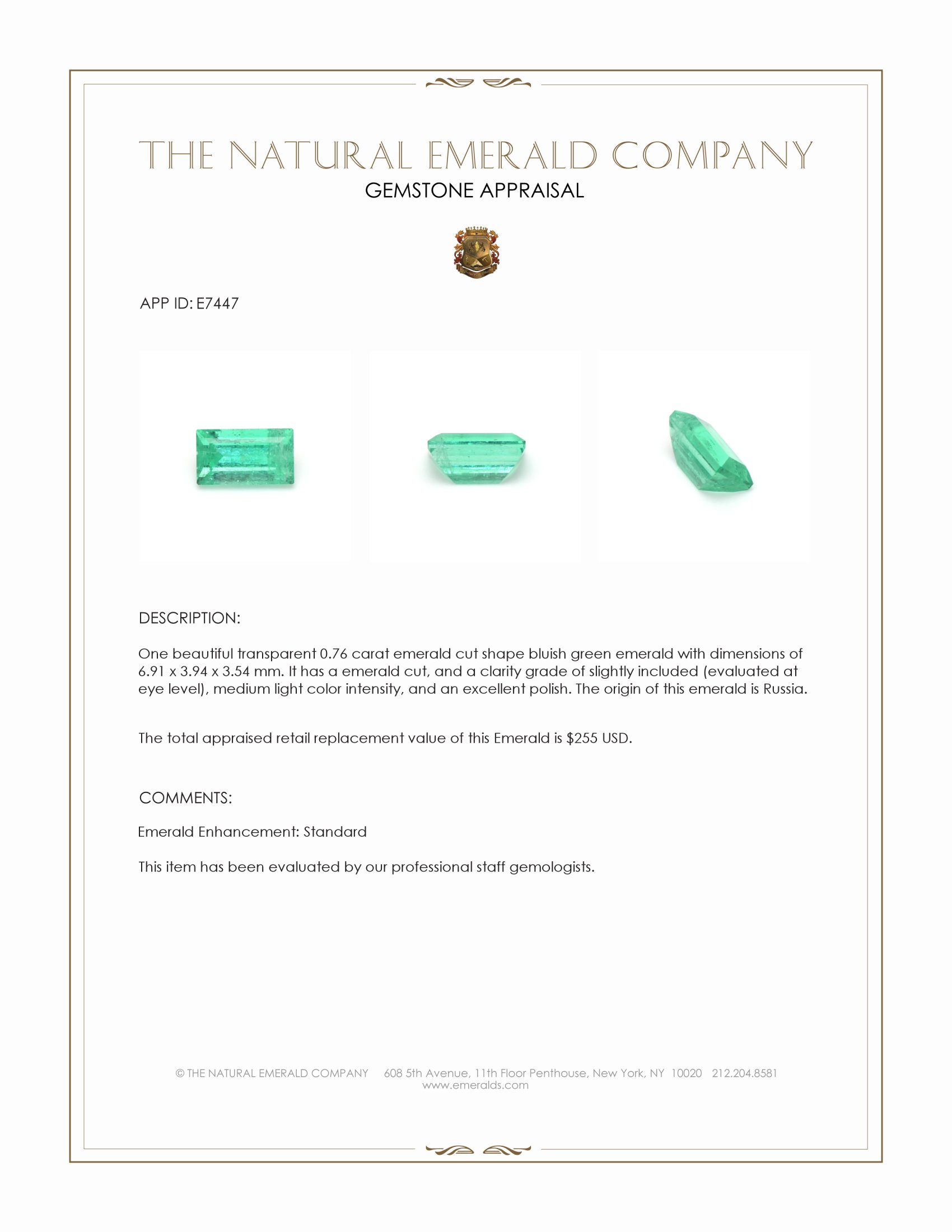 0.76 Ct. Emerald from Russia