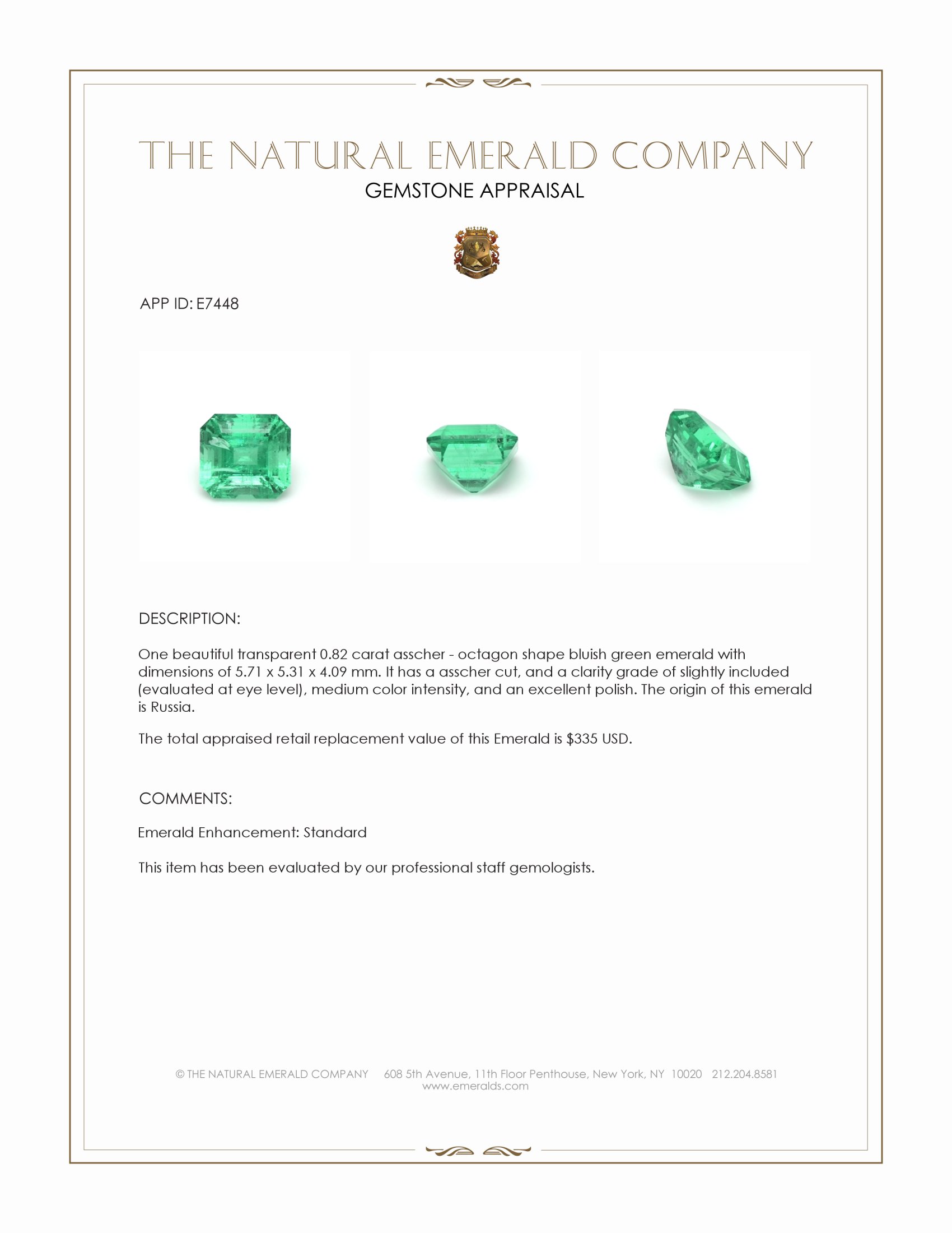 0.82 Ct. Emerald from Russia