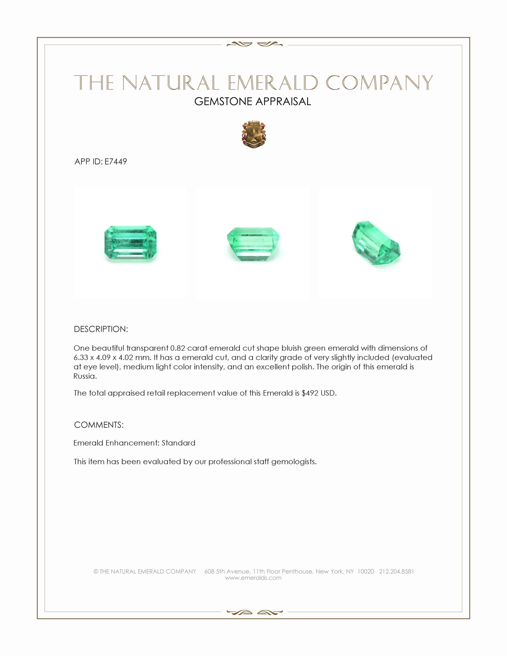 0.82 Ct. Emerald from Russia