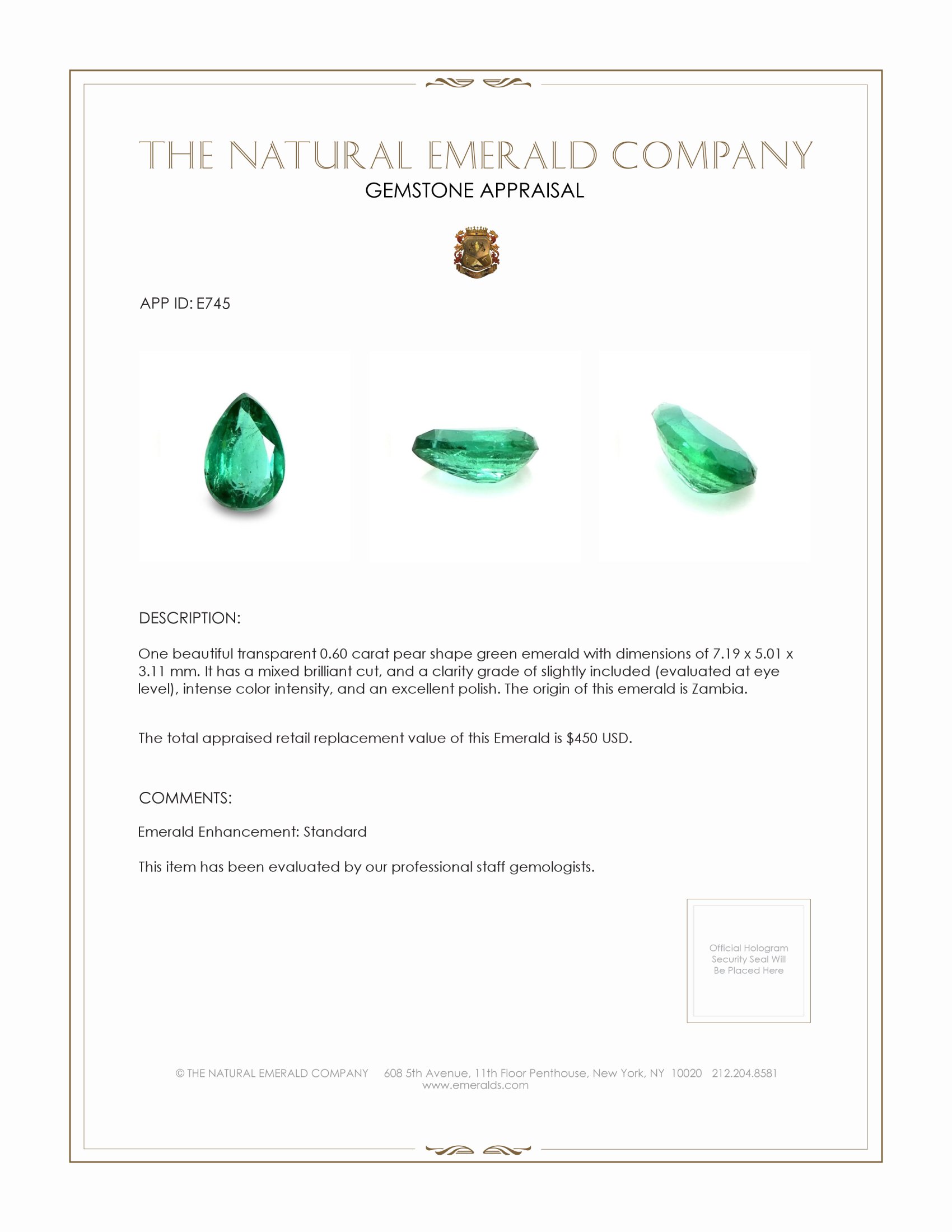 0.60 Ct. Emerald from Zambia