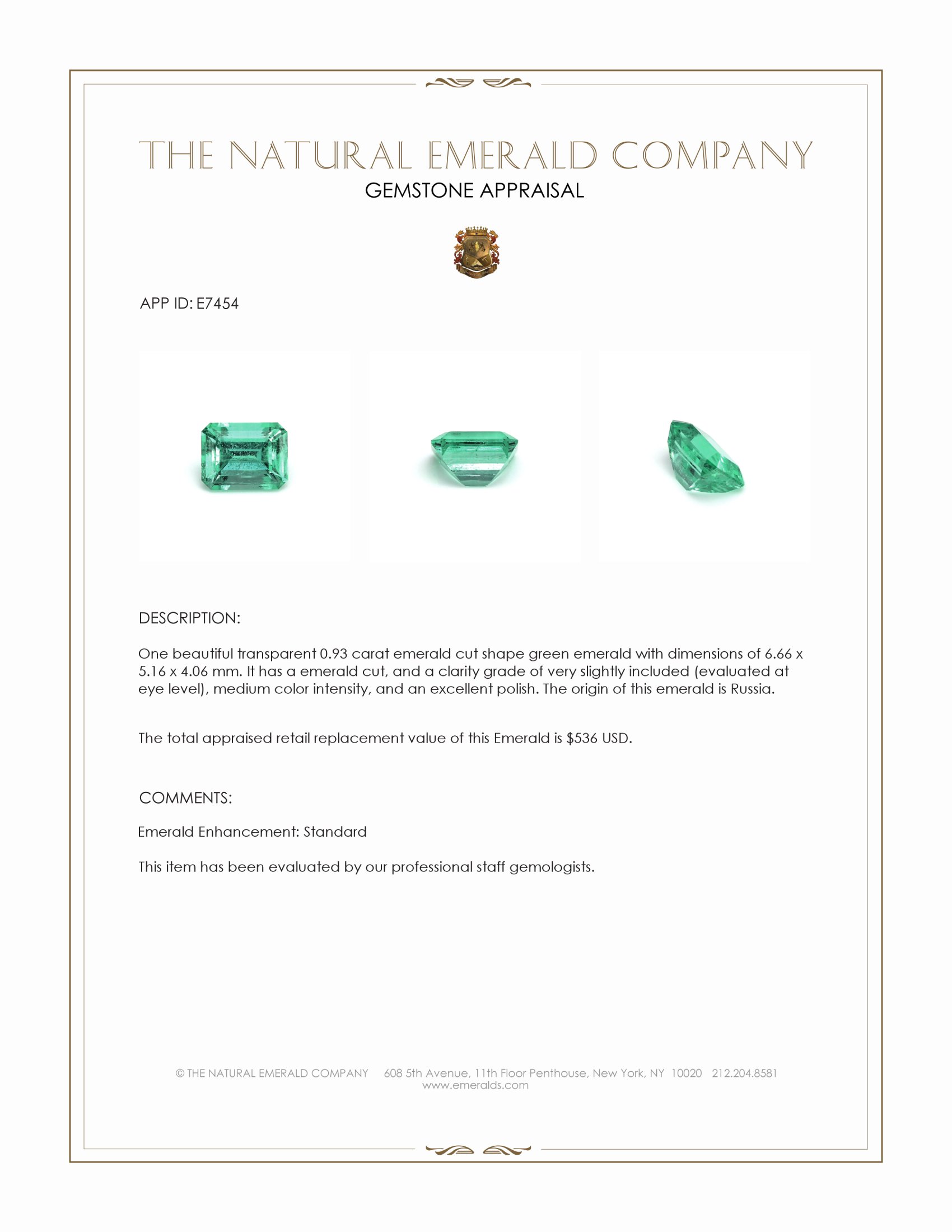 0.93 Ct. Emerald from Russia