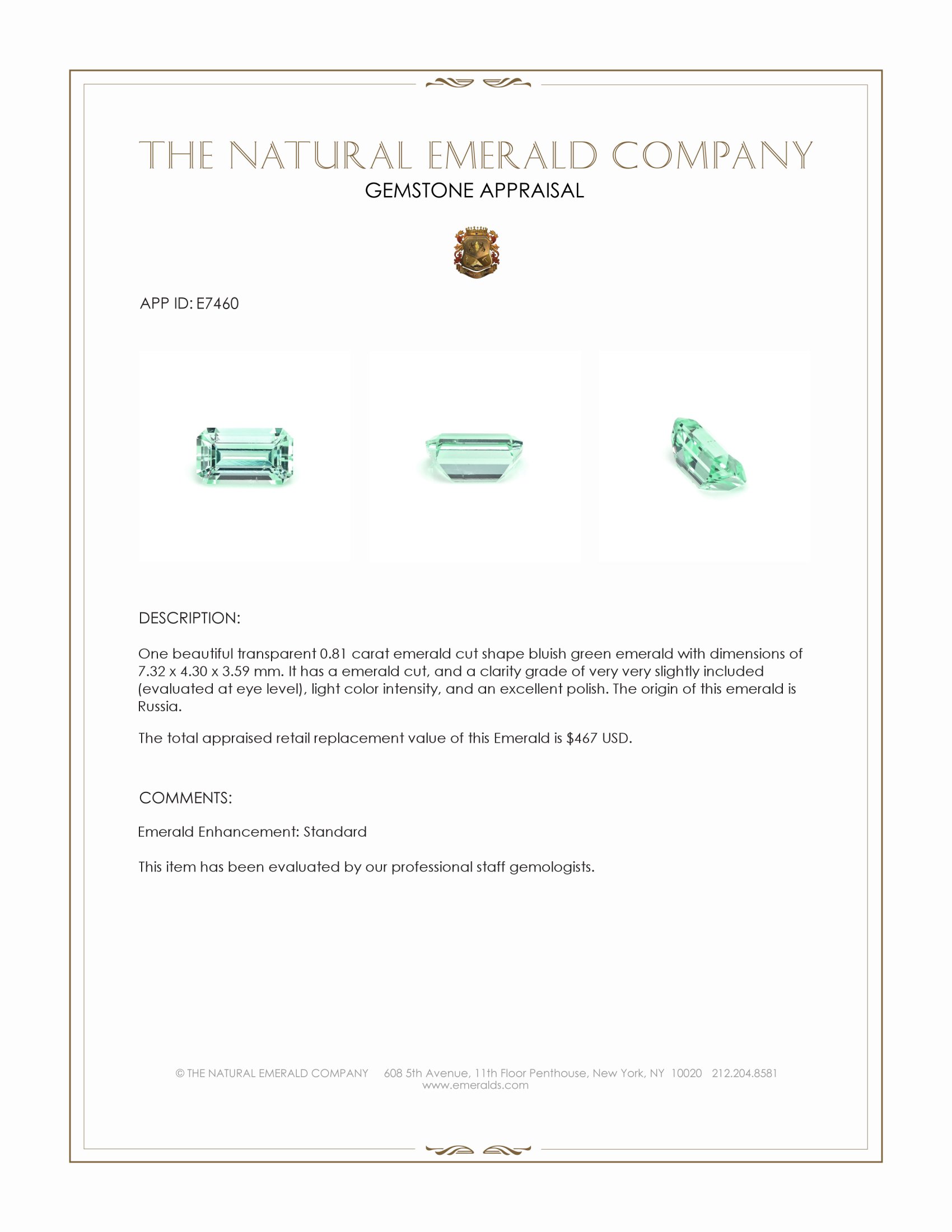 0.81 Ct. Emerald from Russia