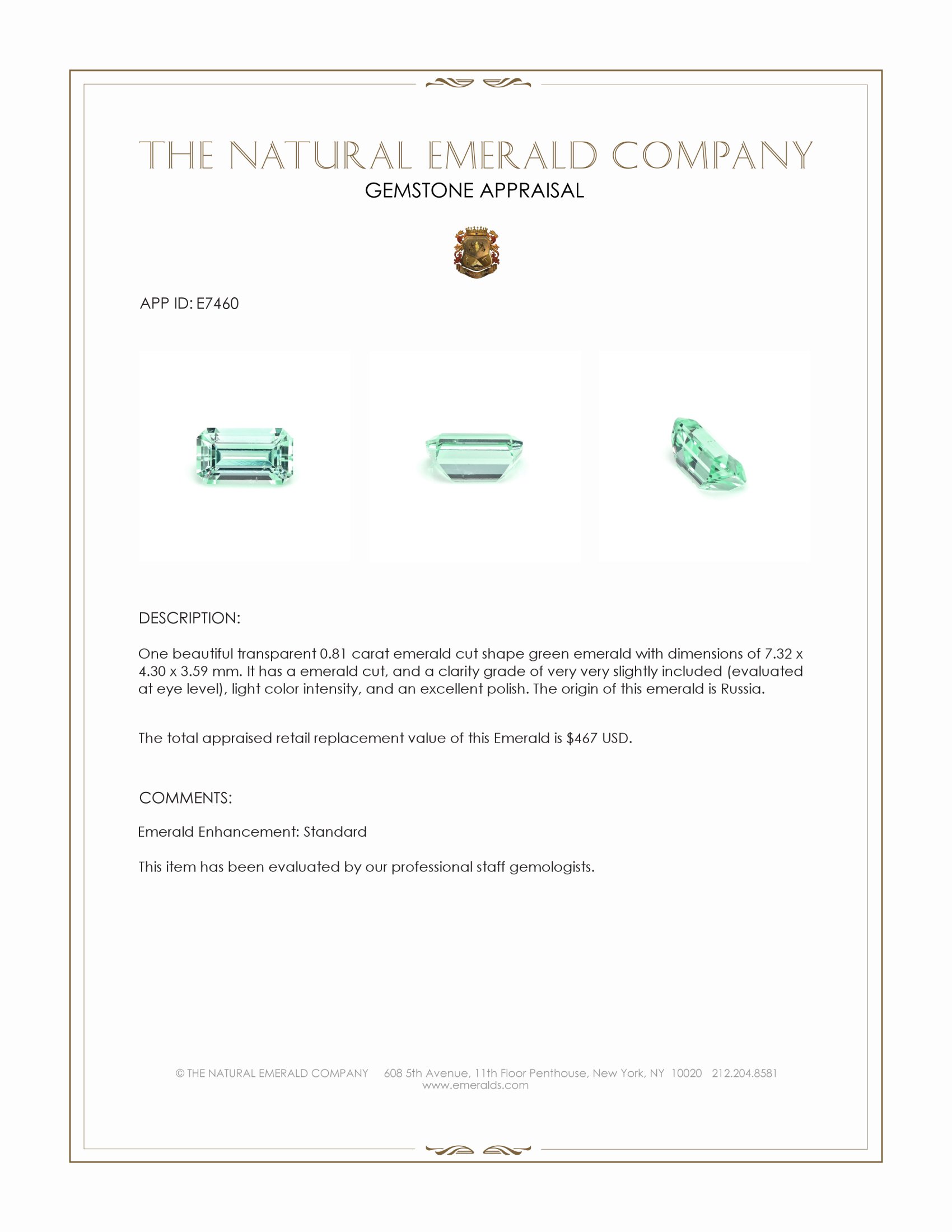 0.81 Ct. Emerald from Russia