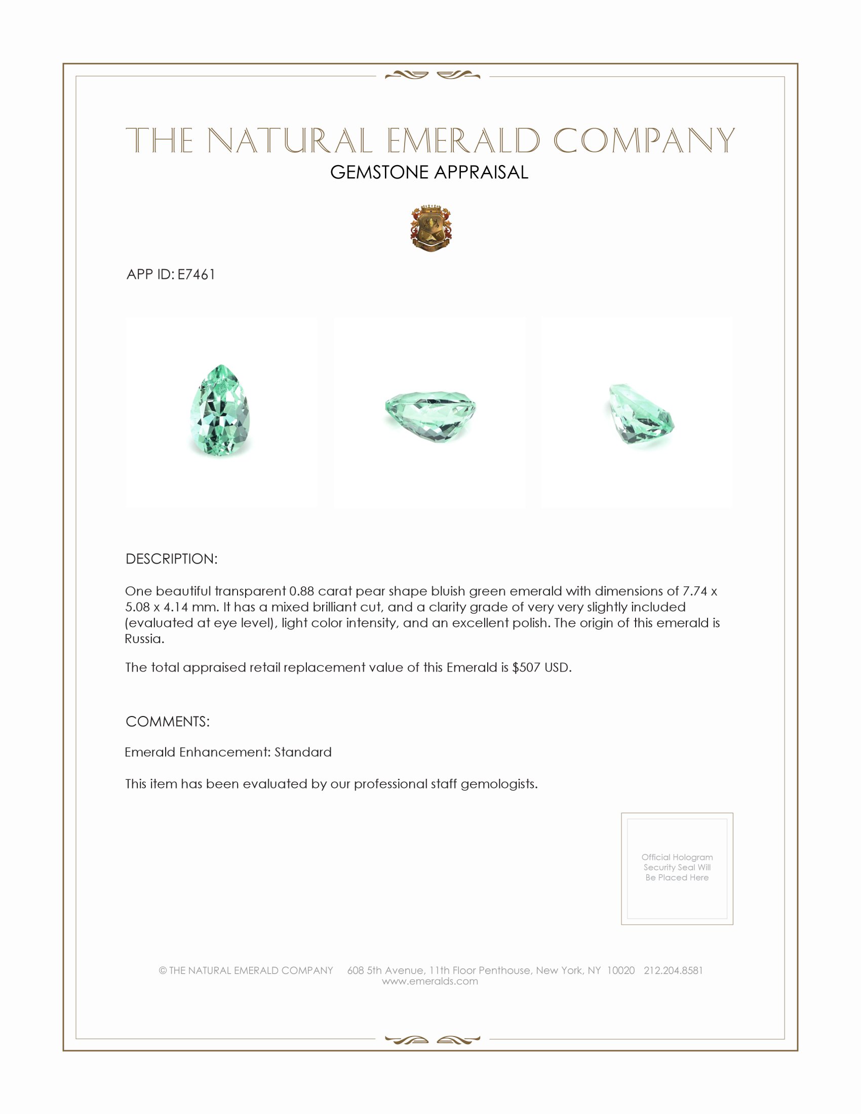 0.88 Ct. Emerald from Russia