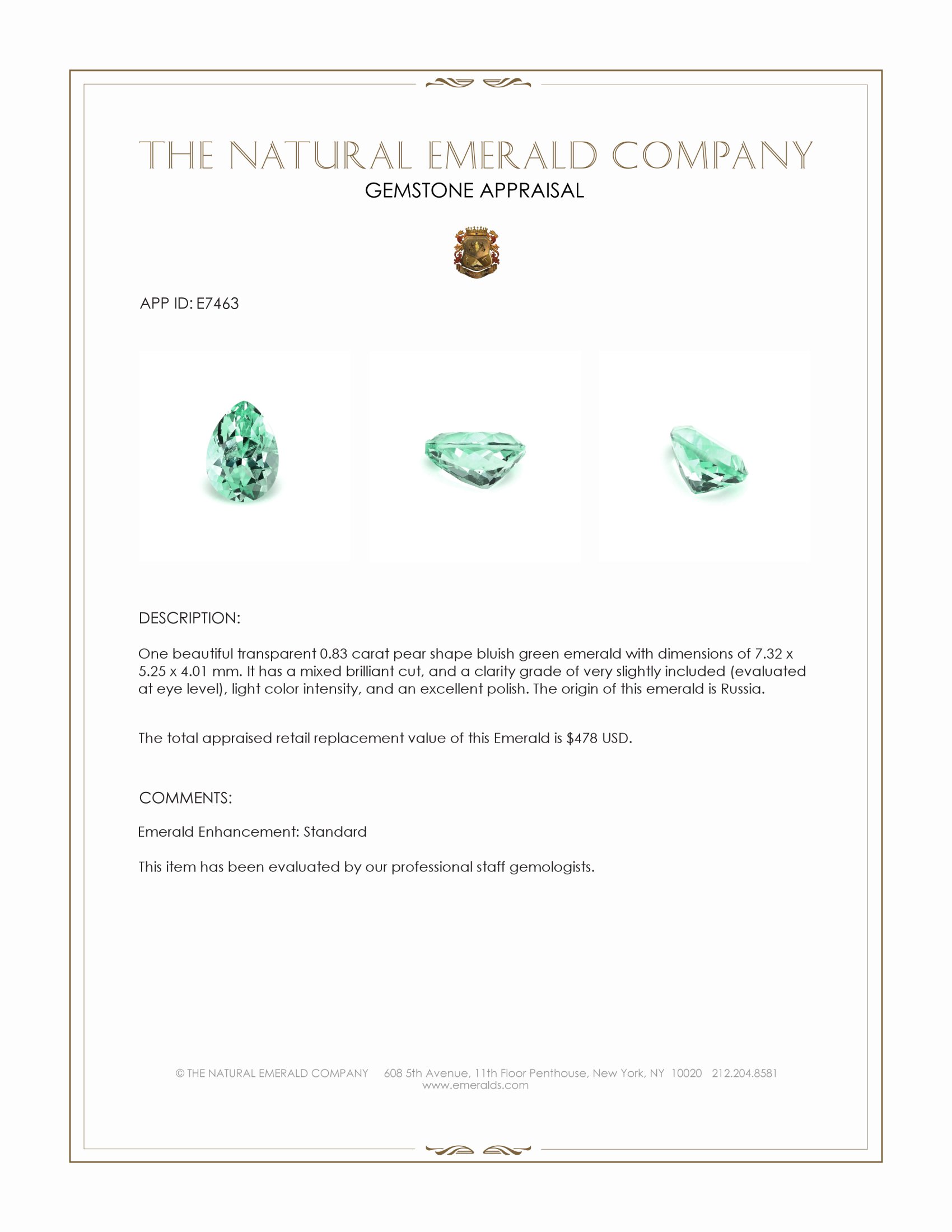 0.83 Ct. Emerald from Russia