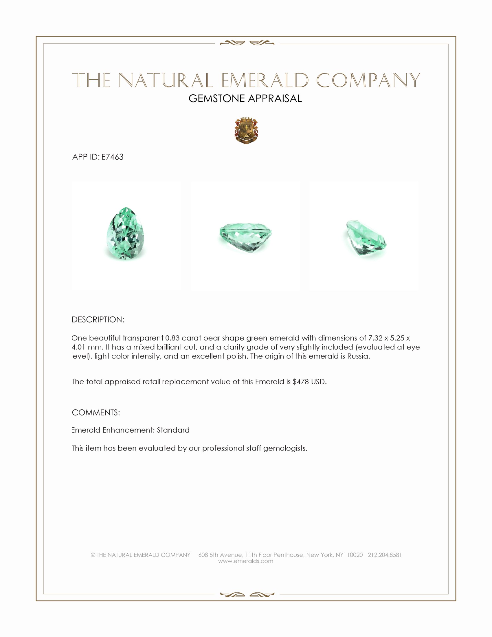 0.83 Ct. Emerald from Russia