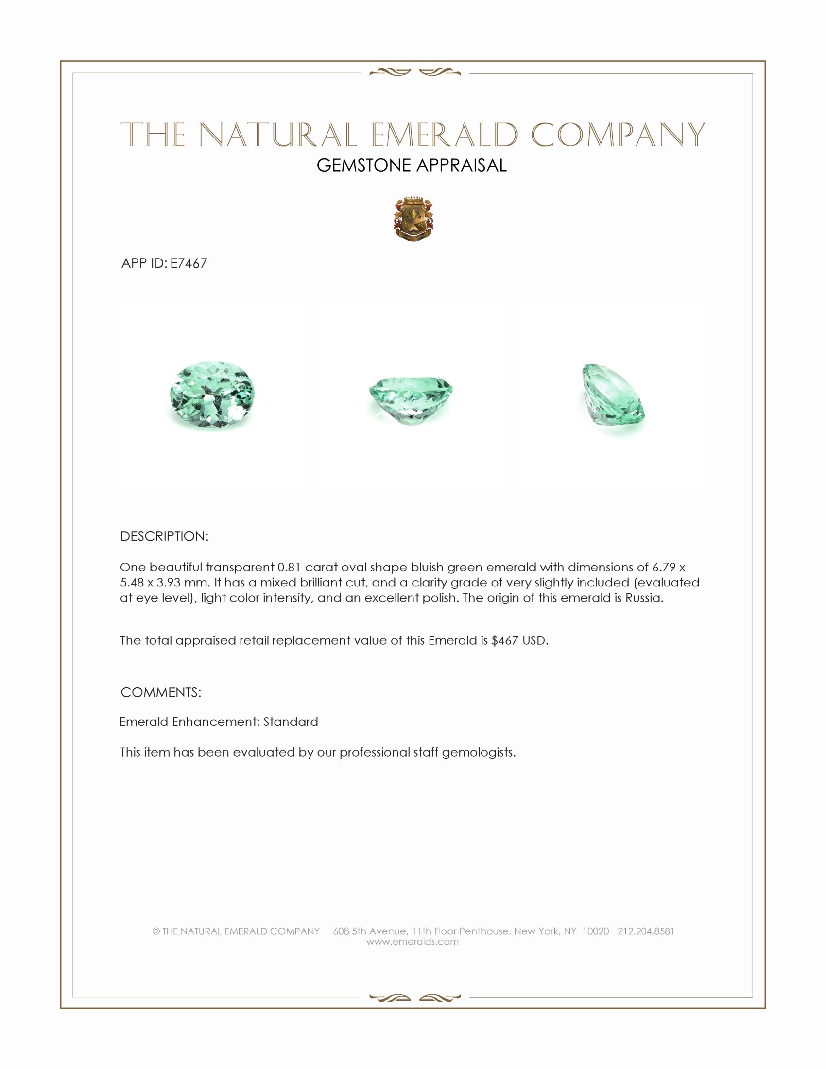 0.81 Ct. Emerald from Russia