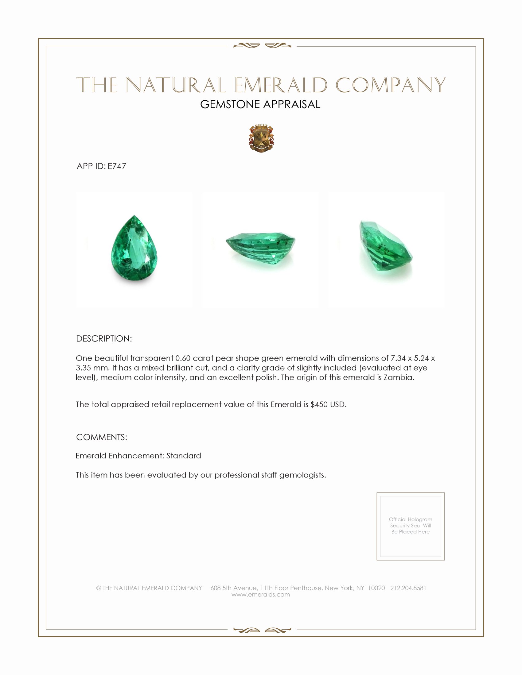 0.60 Ct. Emerald from Zambia