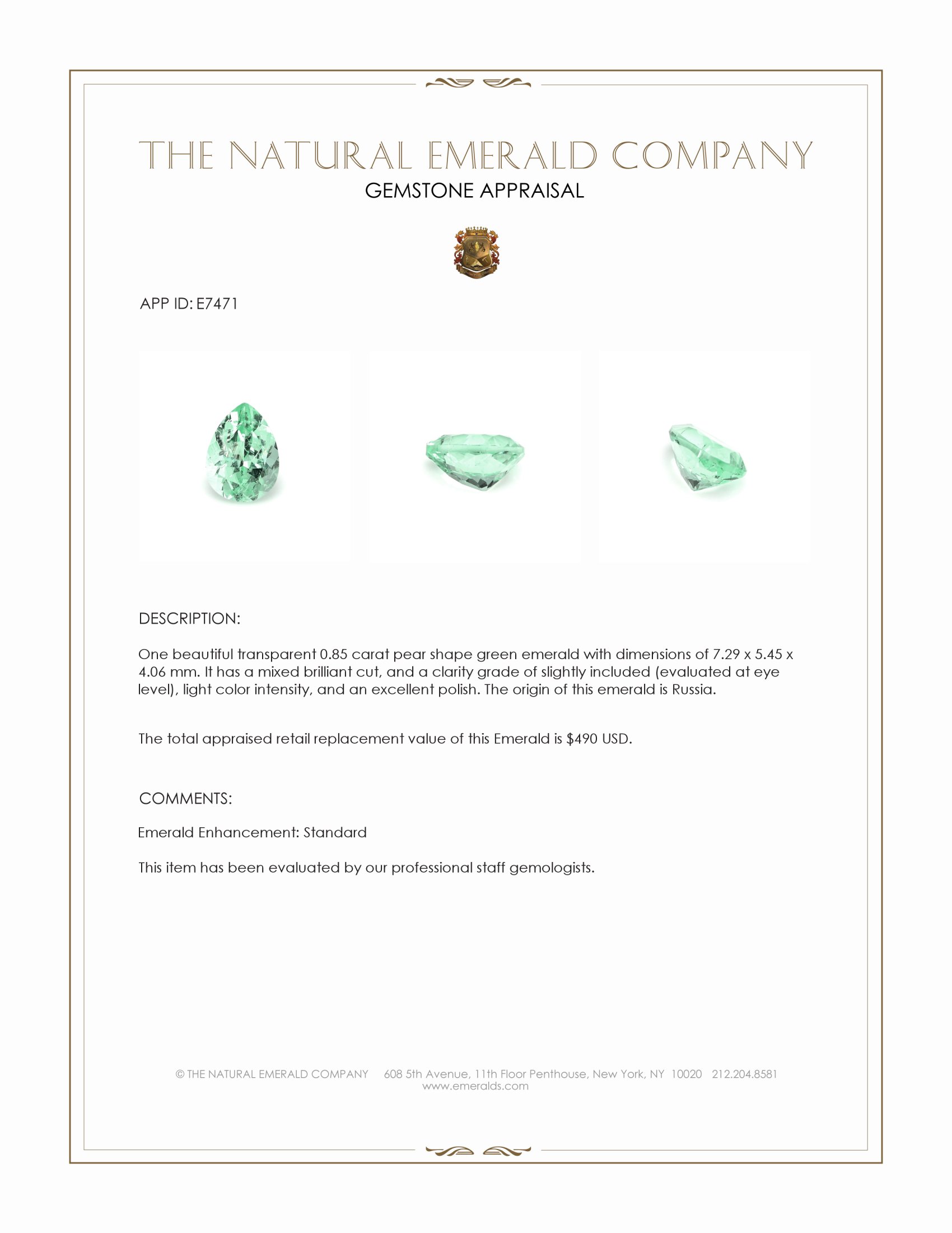 0.85 Ct. Emerald from Russia