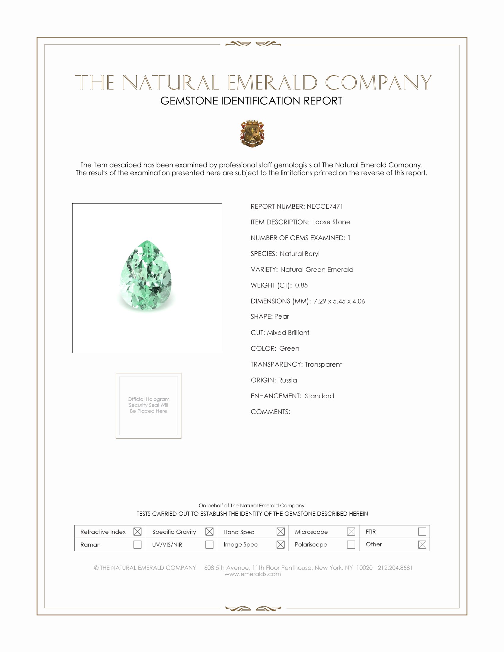 0.85 Ct. Emerald from Russia